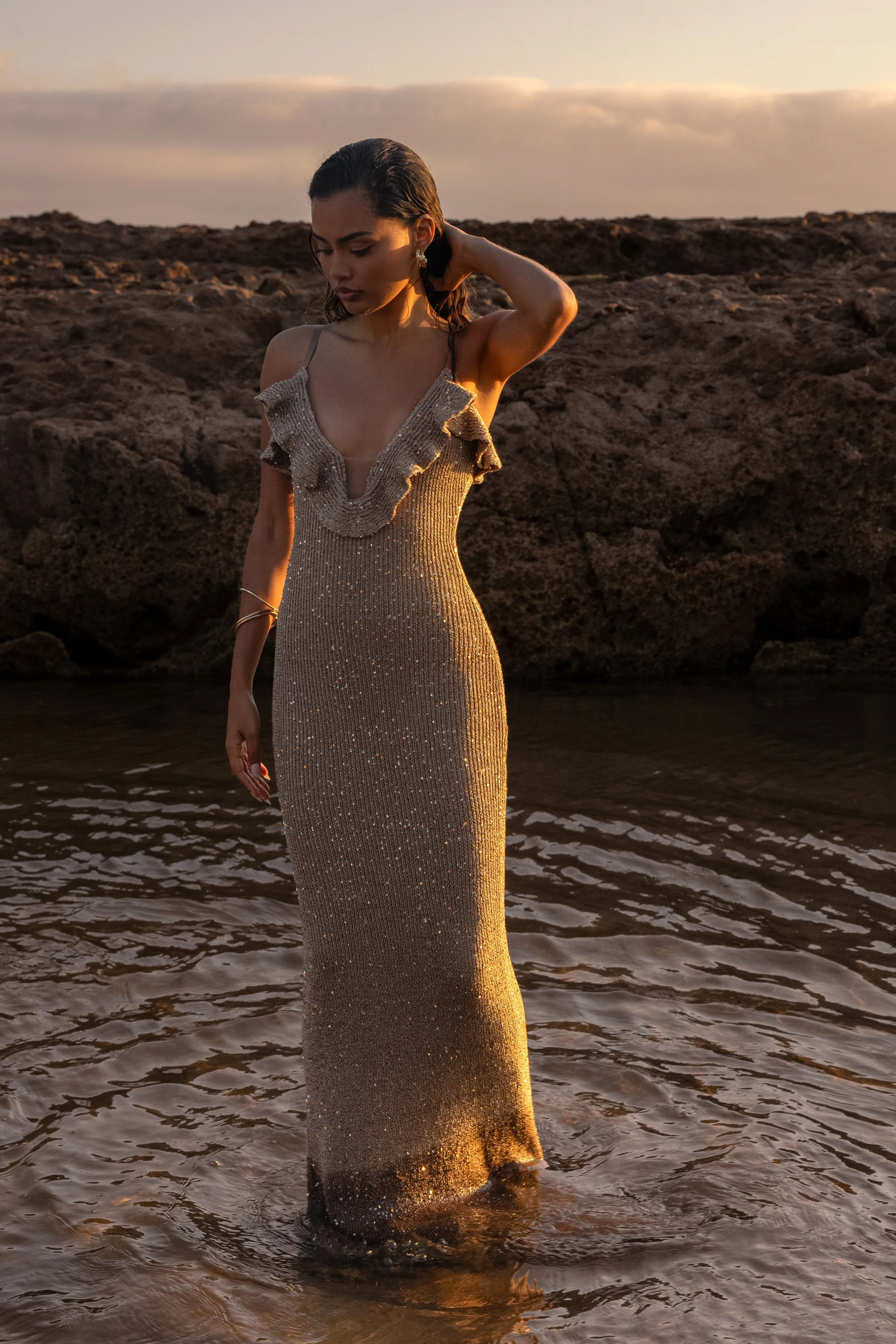 Gold Midnight Sparkle Maxi Dress