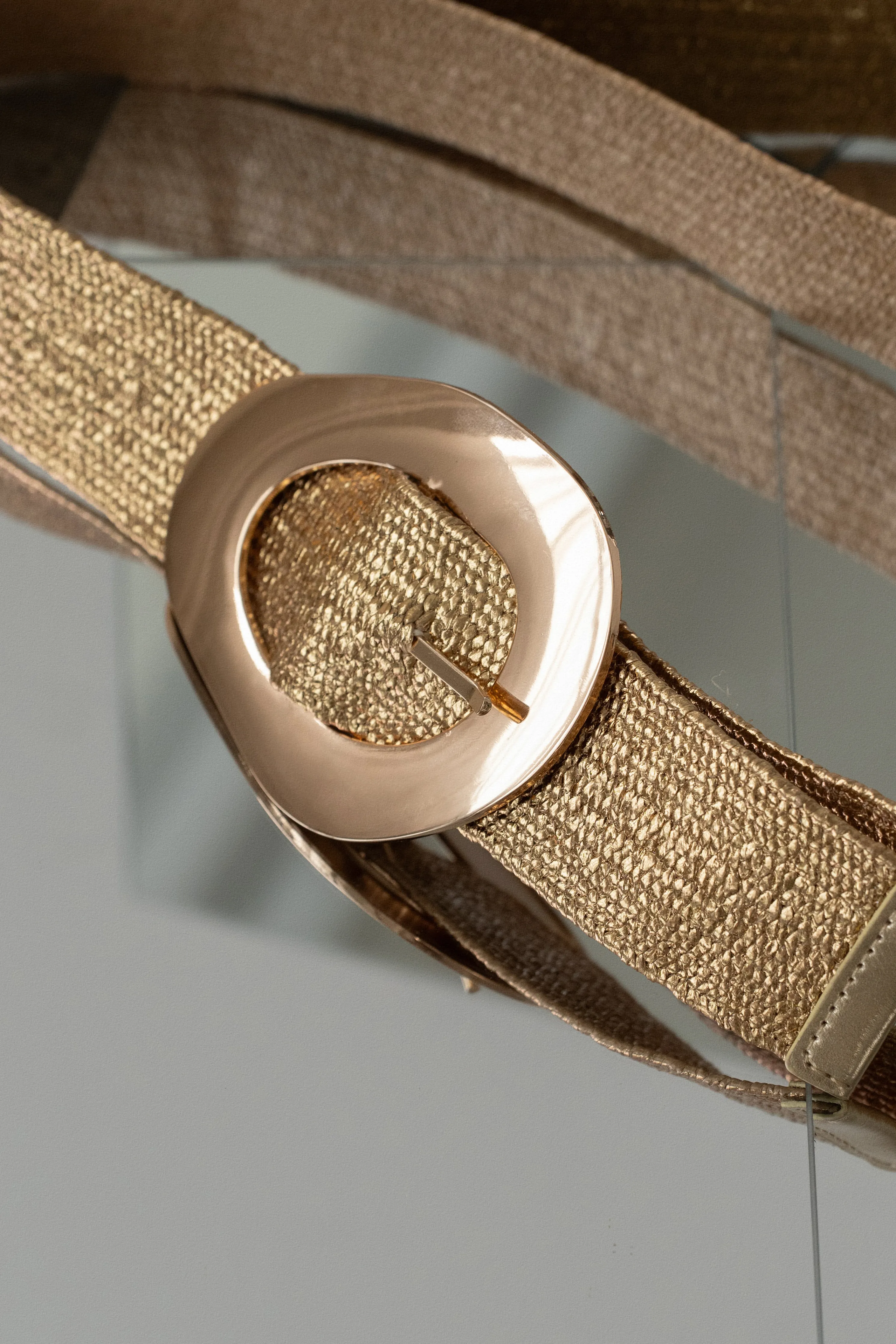 Gold Oval Buckle Woven Belt