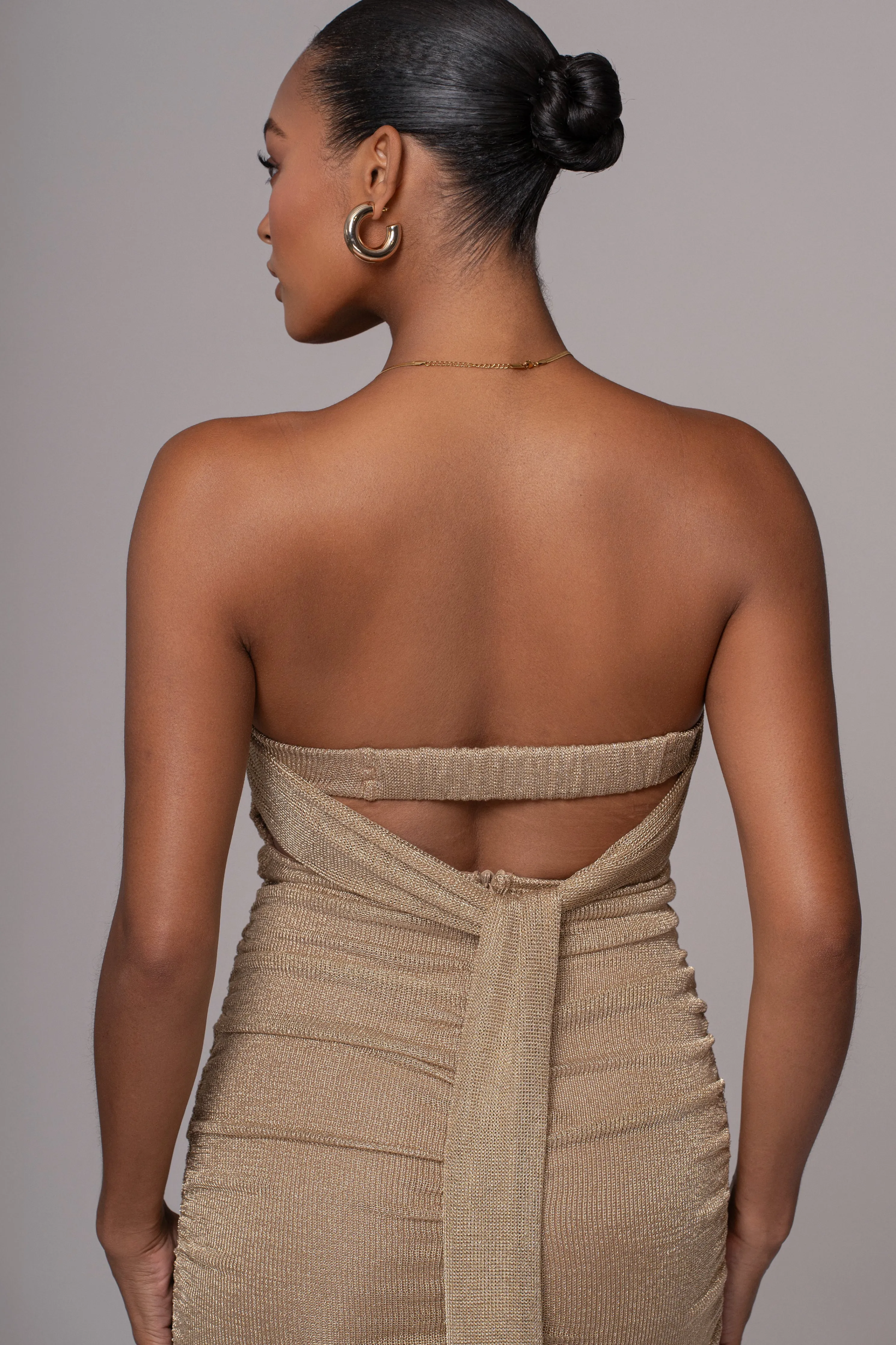 Gold Ruched Metallic Maxi Dress