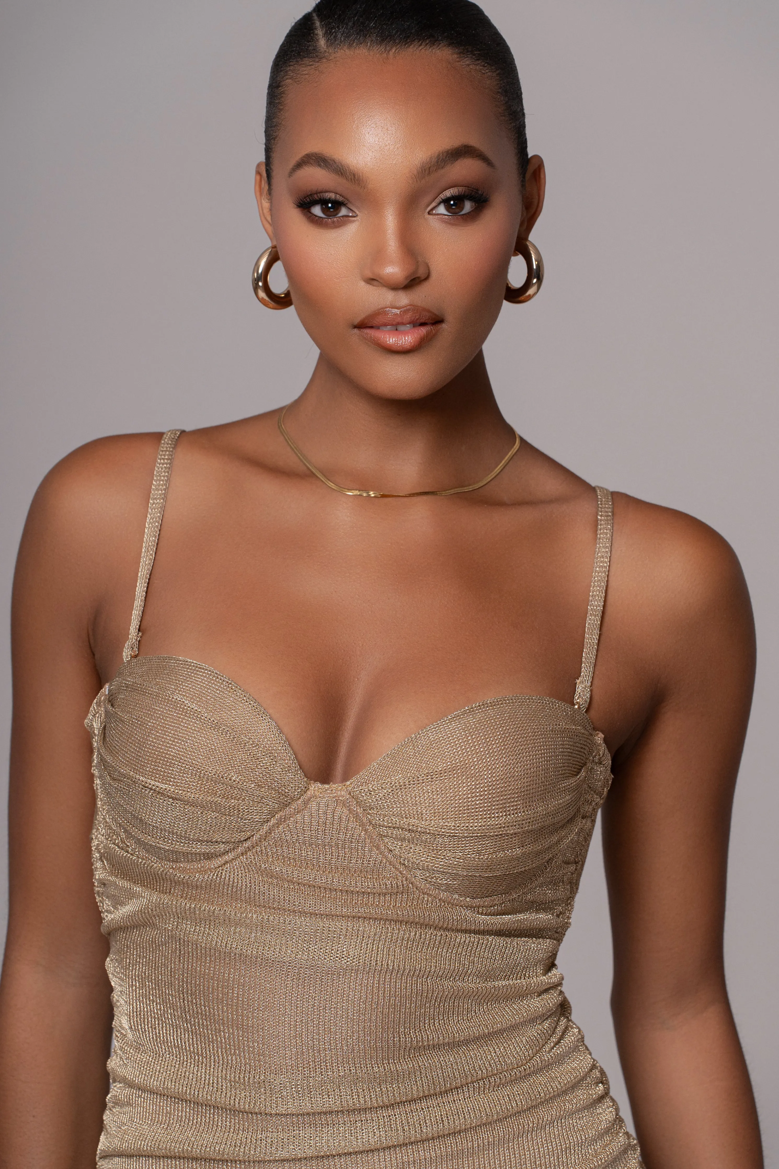 Gold Ruched Metallic Maxi Dress