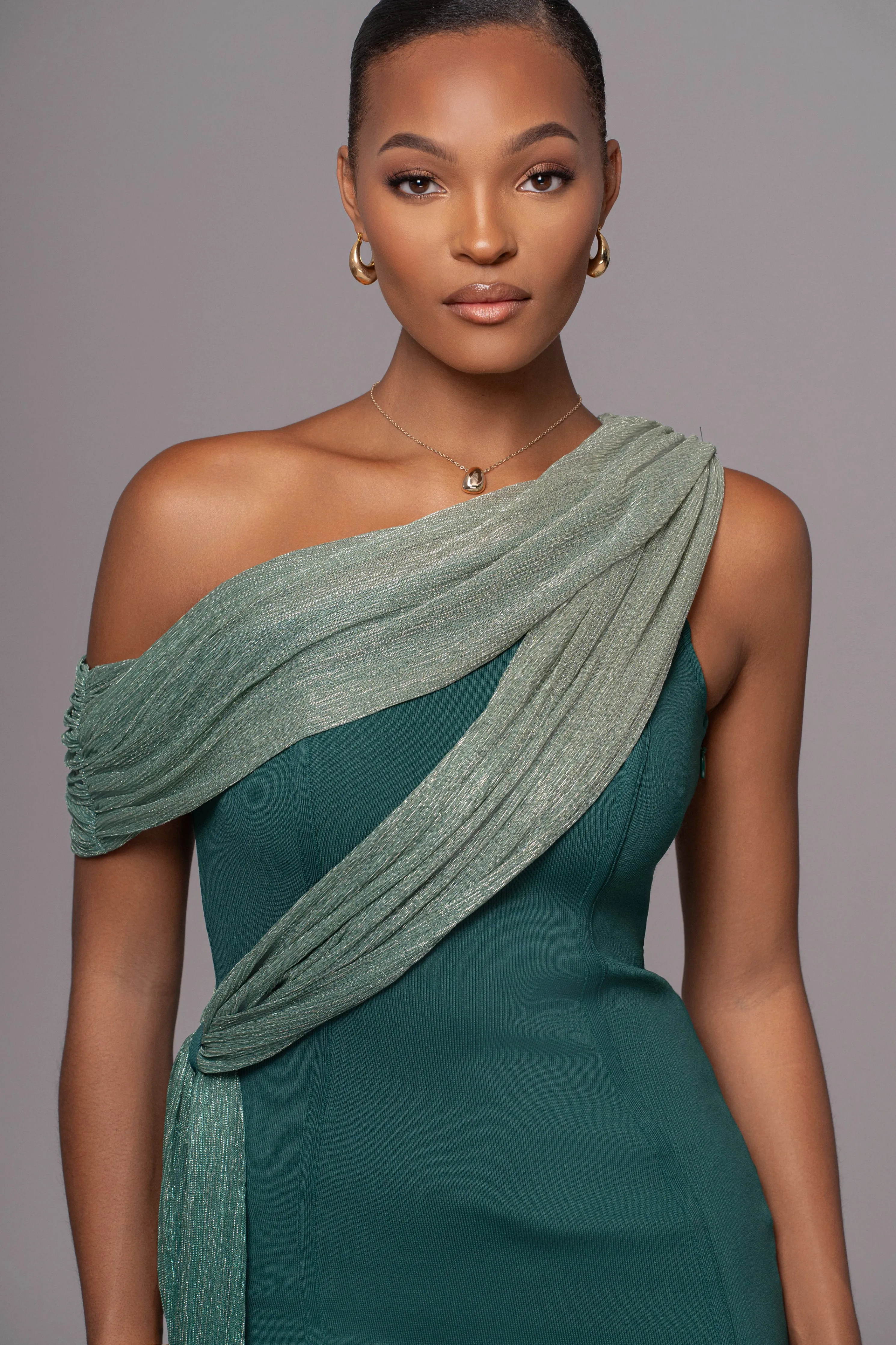 Green Asymmetric Drape Mini Dress