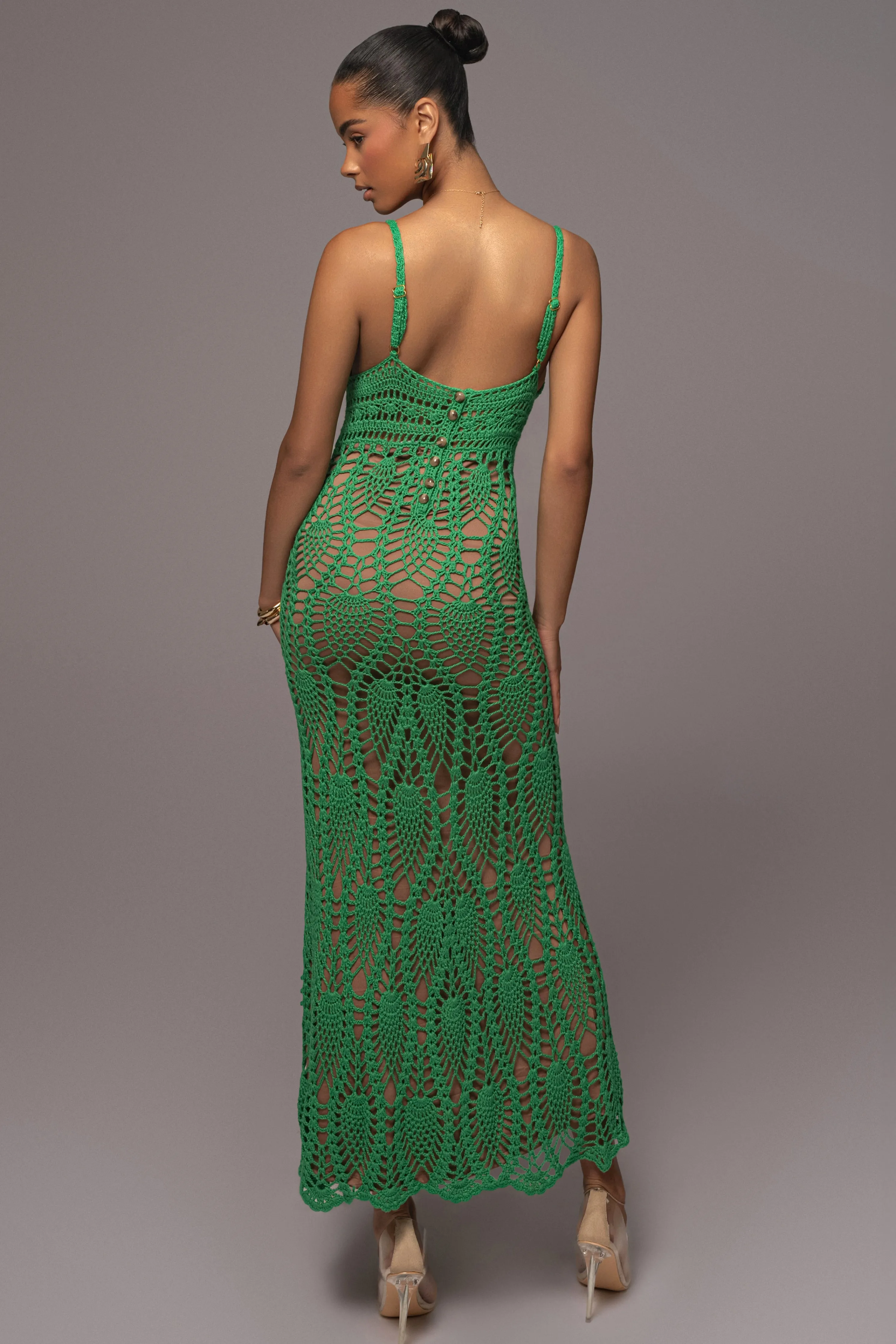 Green Great Escape Crochet Maxi Dress