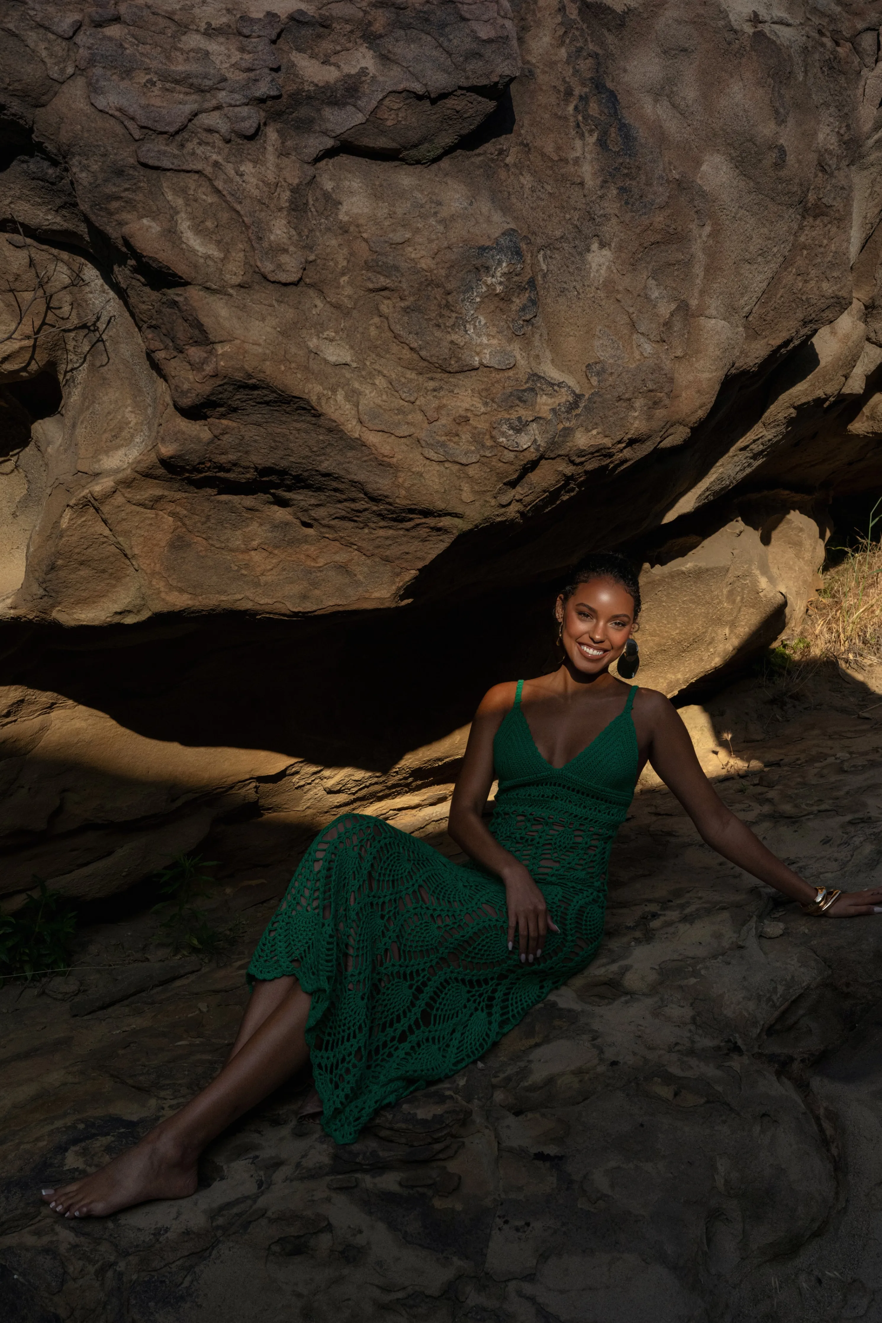 Green Great Escape Crochet Maxi Dress