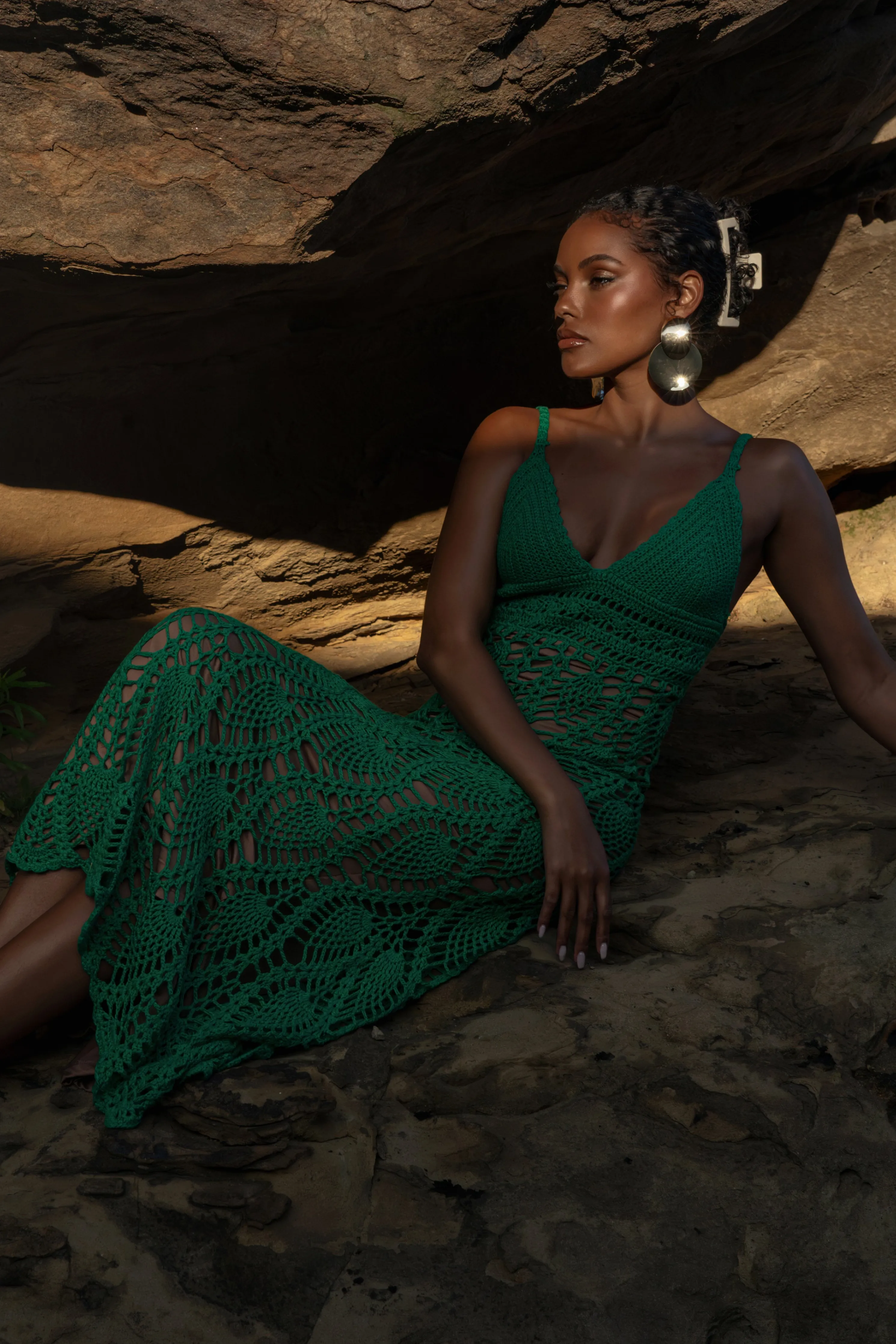 Green Great Escape Crochet Maxi Dress