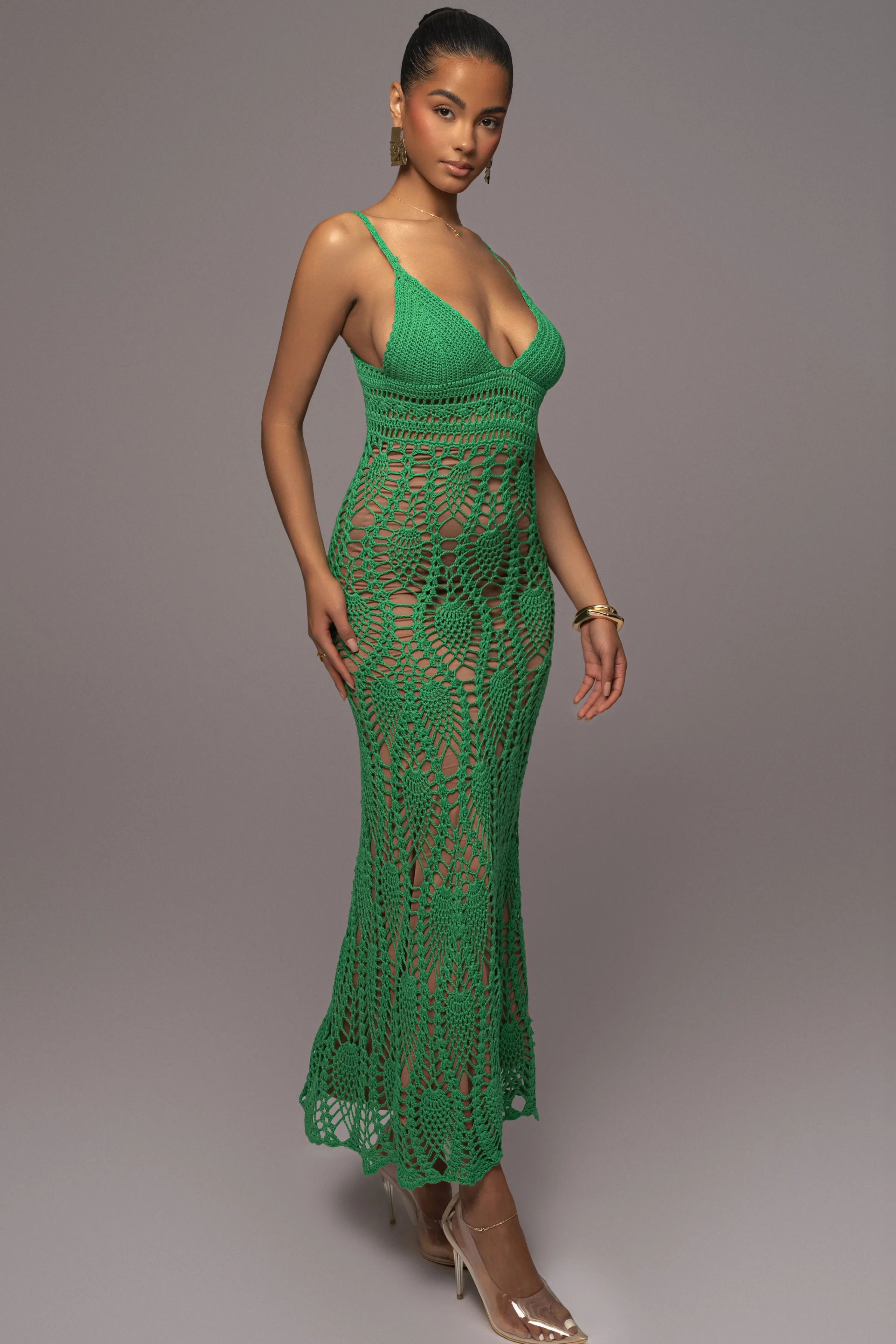 Green Great Escape Crochet Maxi Dress