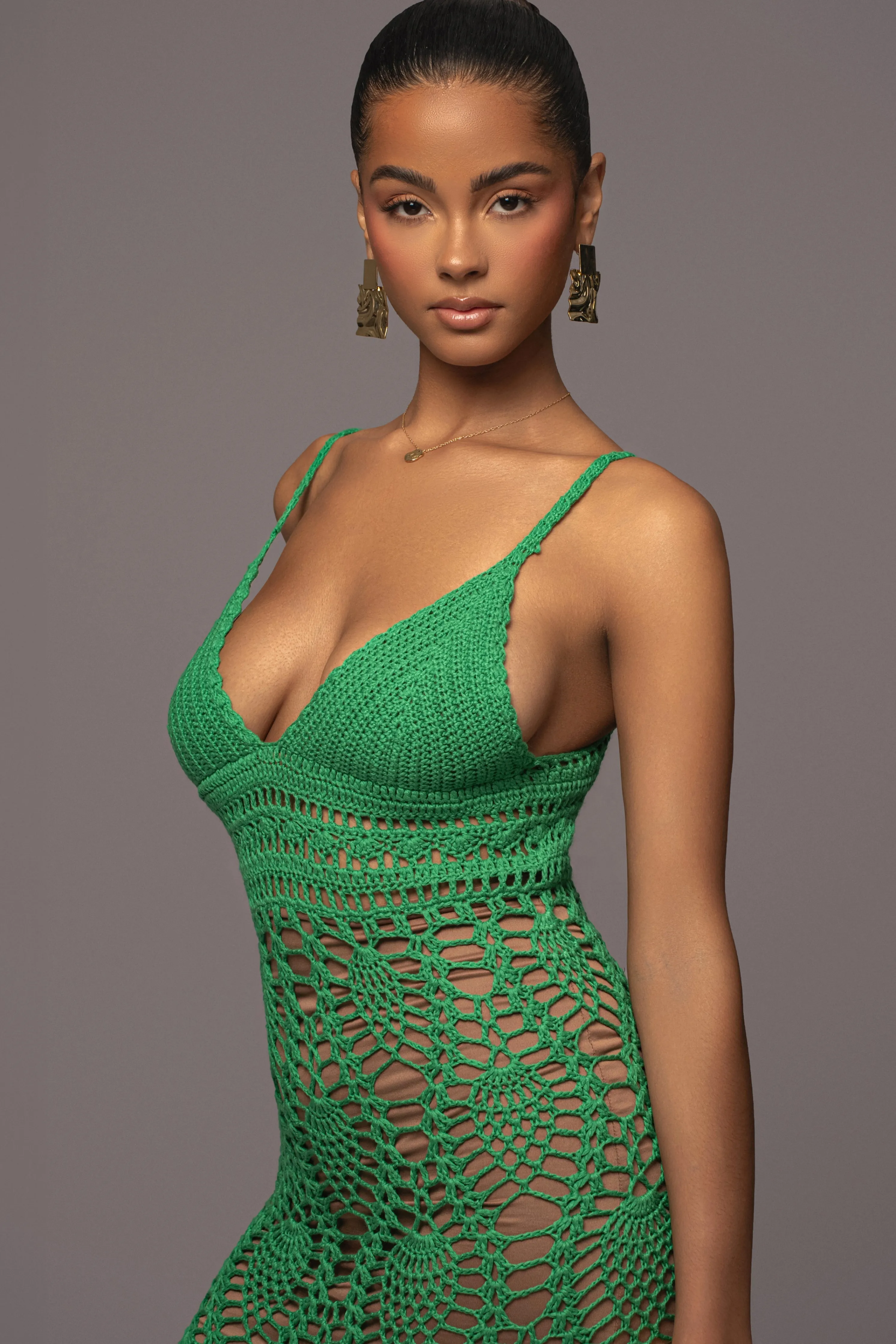 Green Great Escape Crochet Maxi Dress