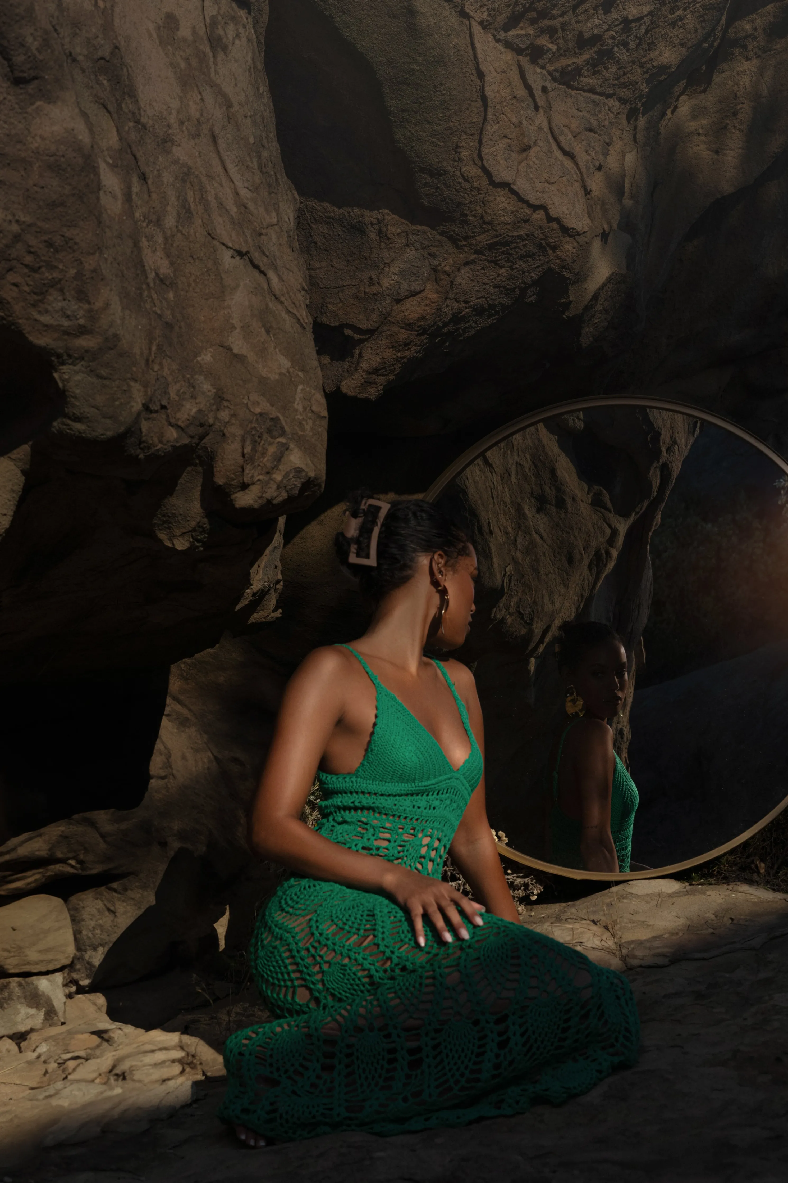 Green Great Escape Crochet Maxi Dress