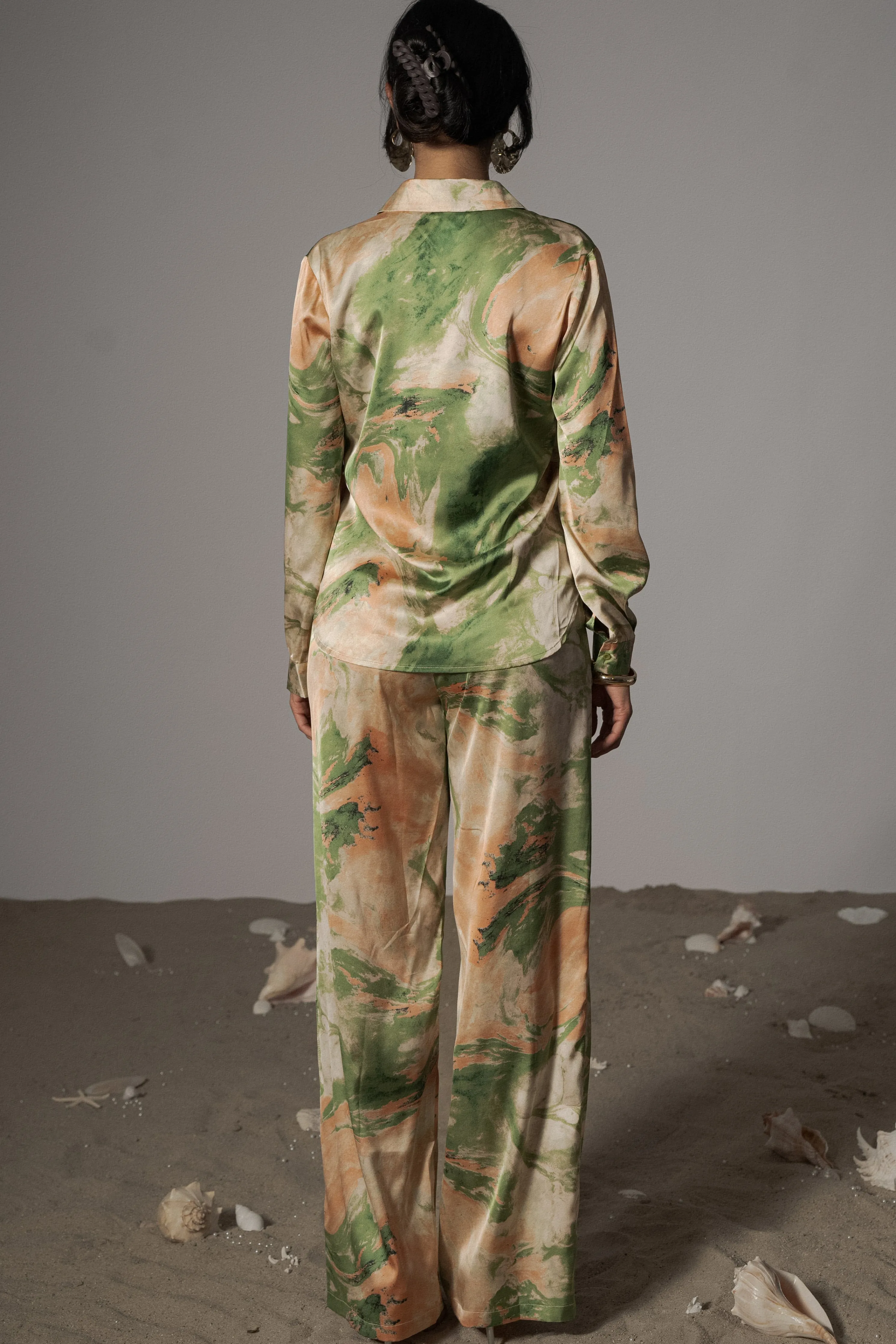 Green Hidden Gems Satin Pant Set