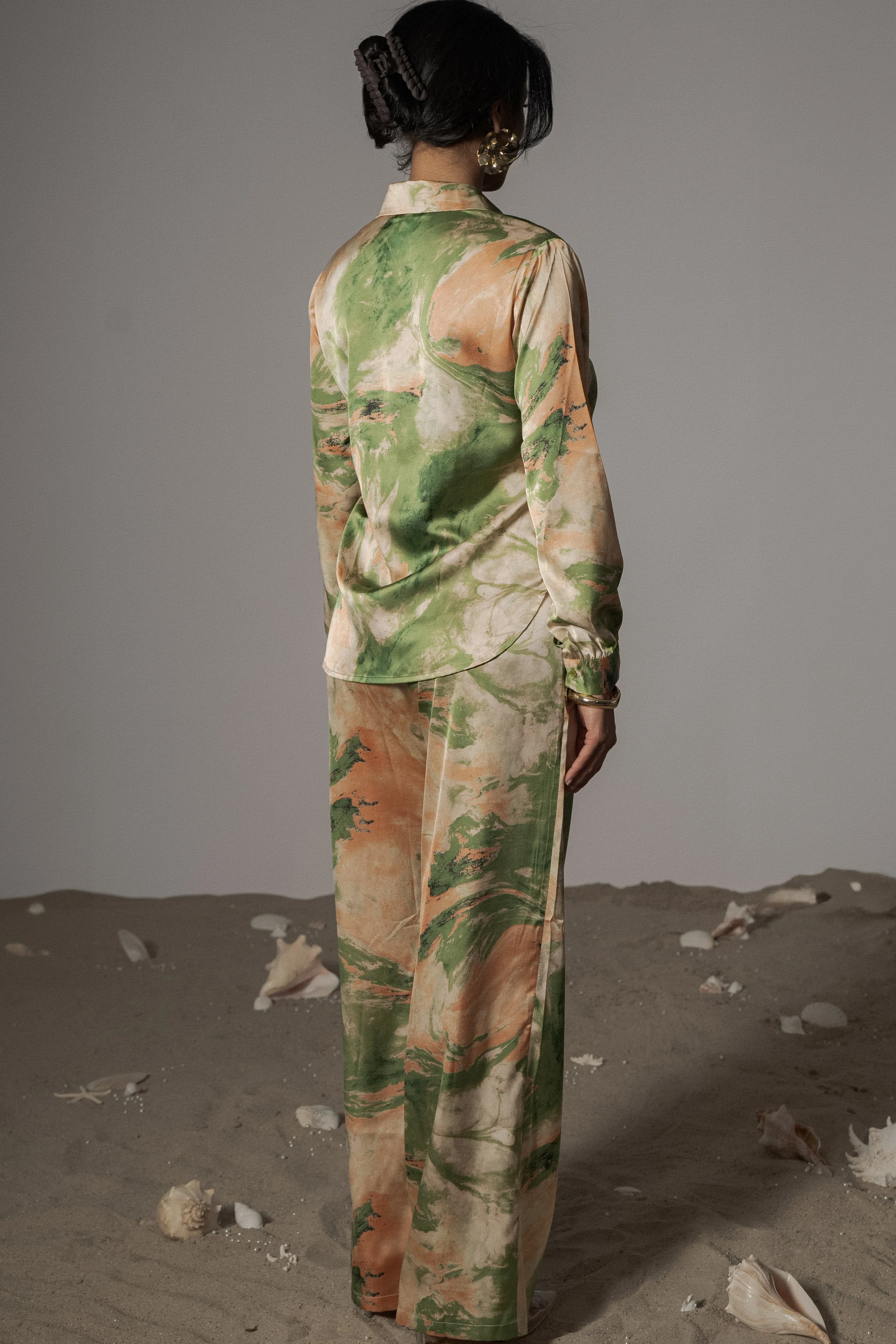 Green Hidden Gems Satin Pant Set