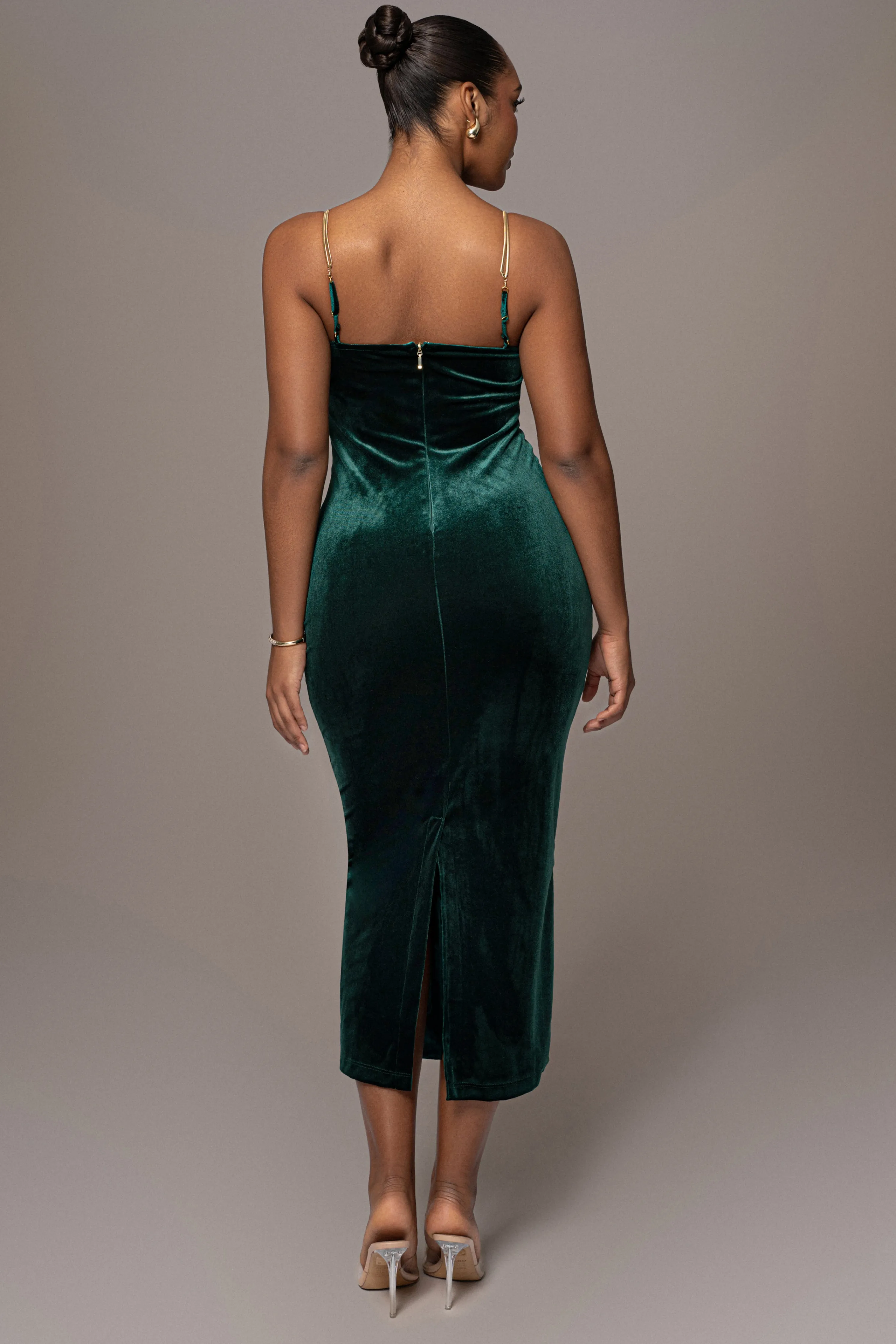 Green JOSANNA VELVET MIDI DRESS