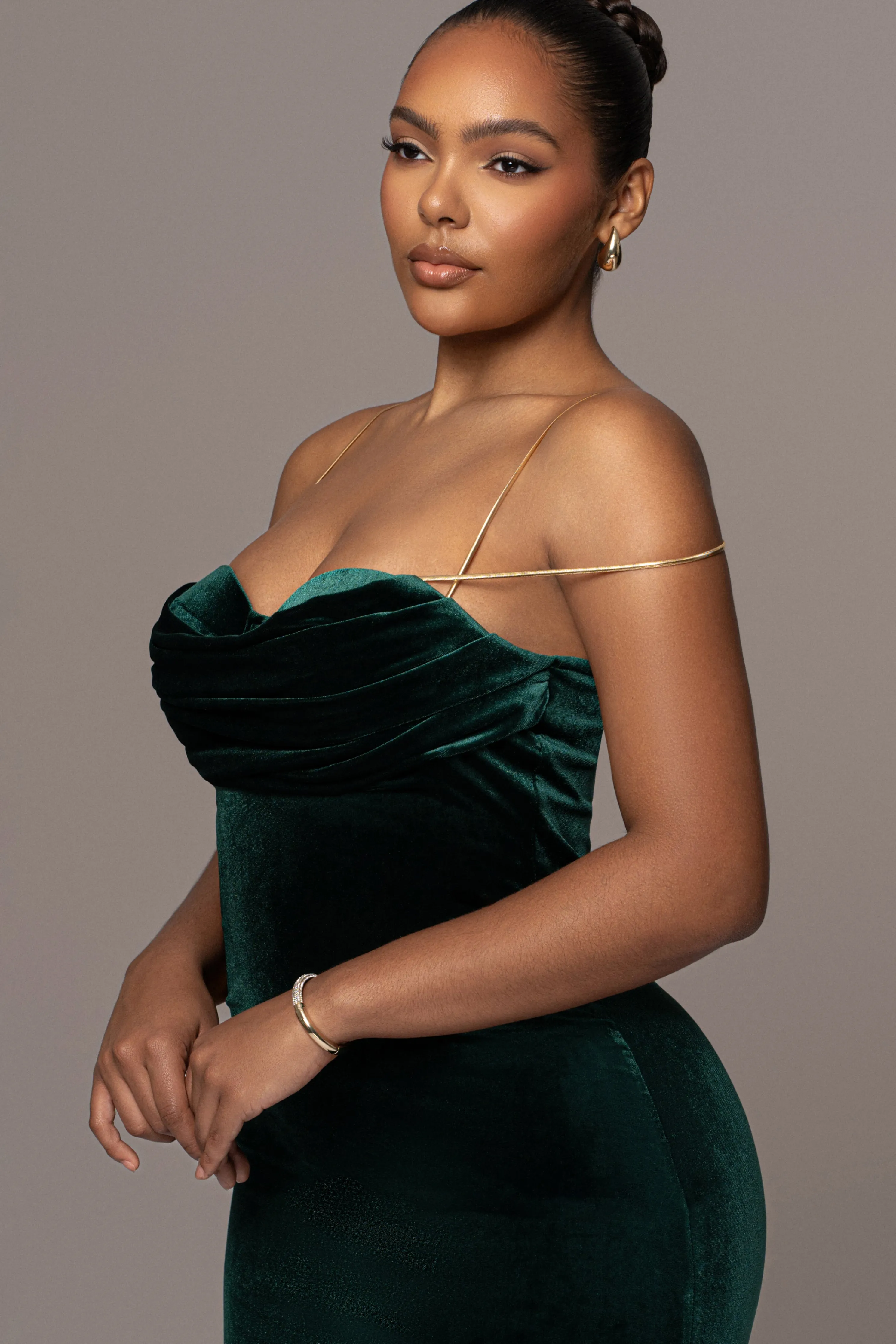 Green JOSANNA VELVET MIDI DRESS