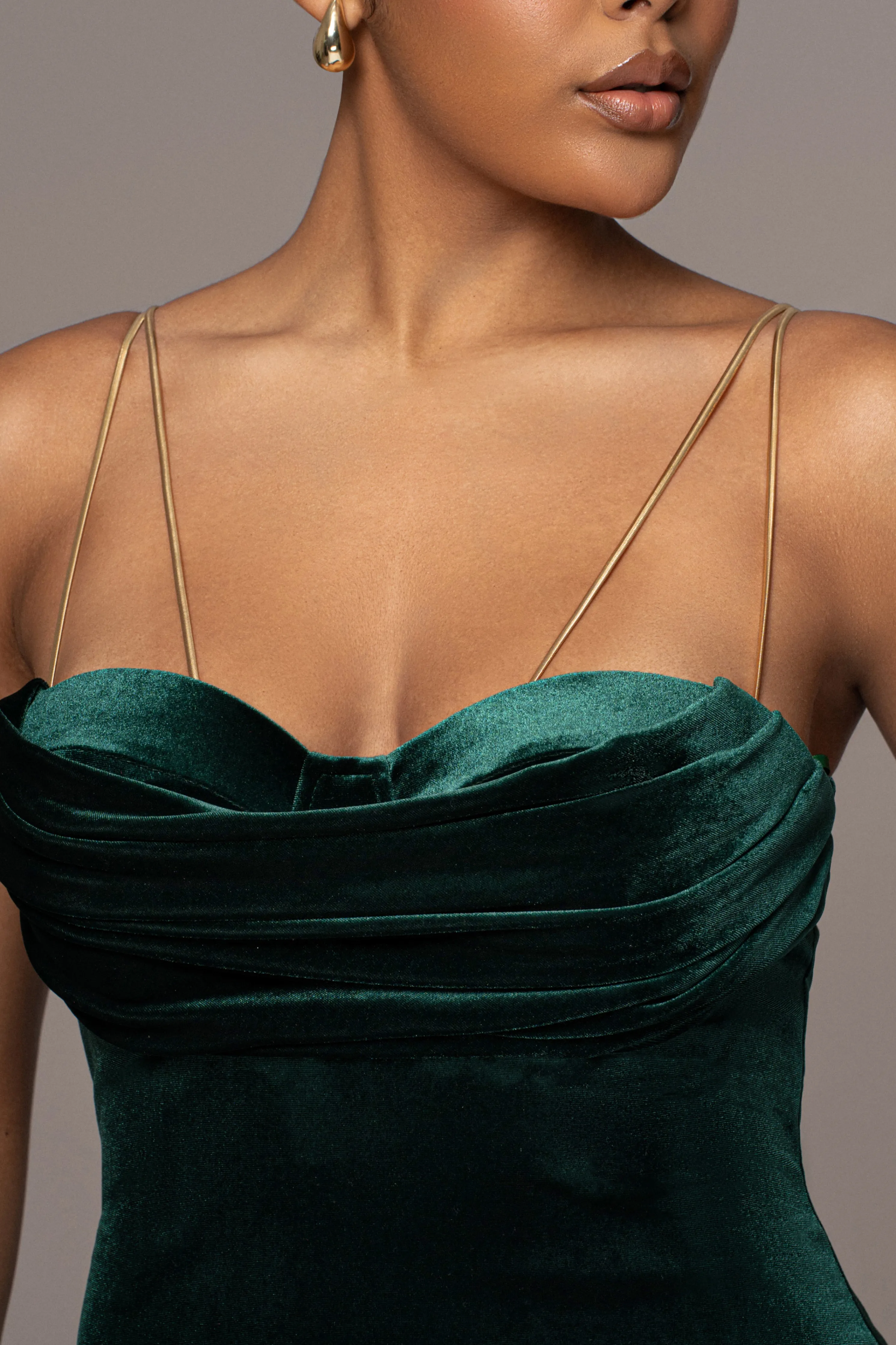 Green JOSANNA VELVET MIDI DRESS