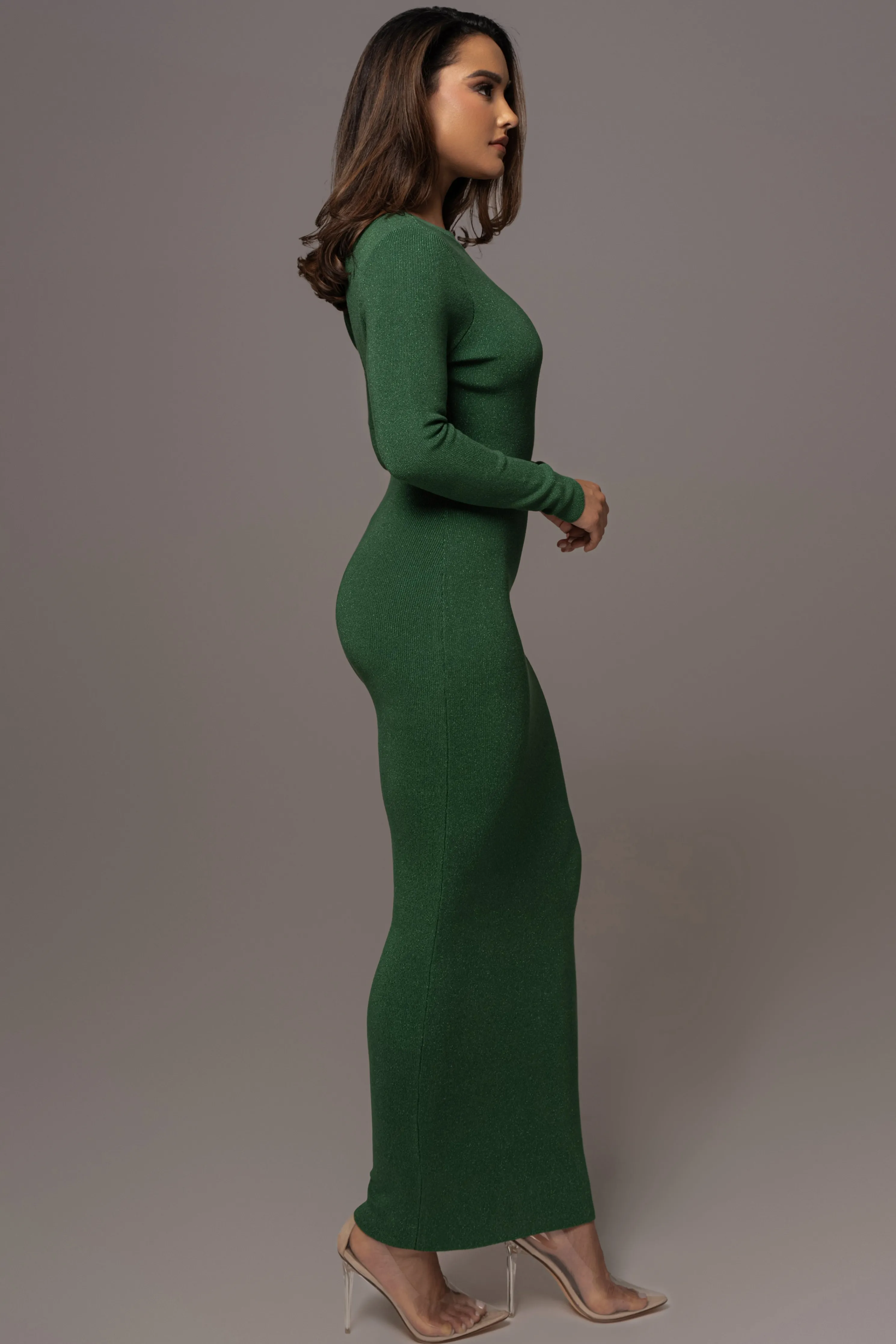 Green Night Shimmers Asymmetrical Maxi Dress