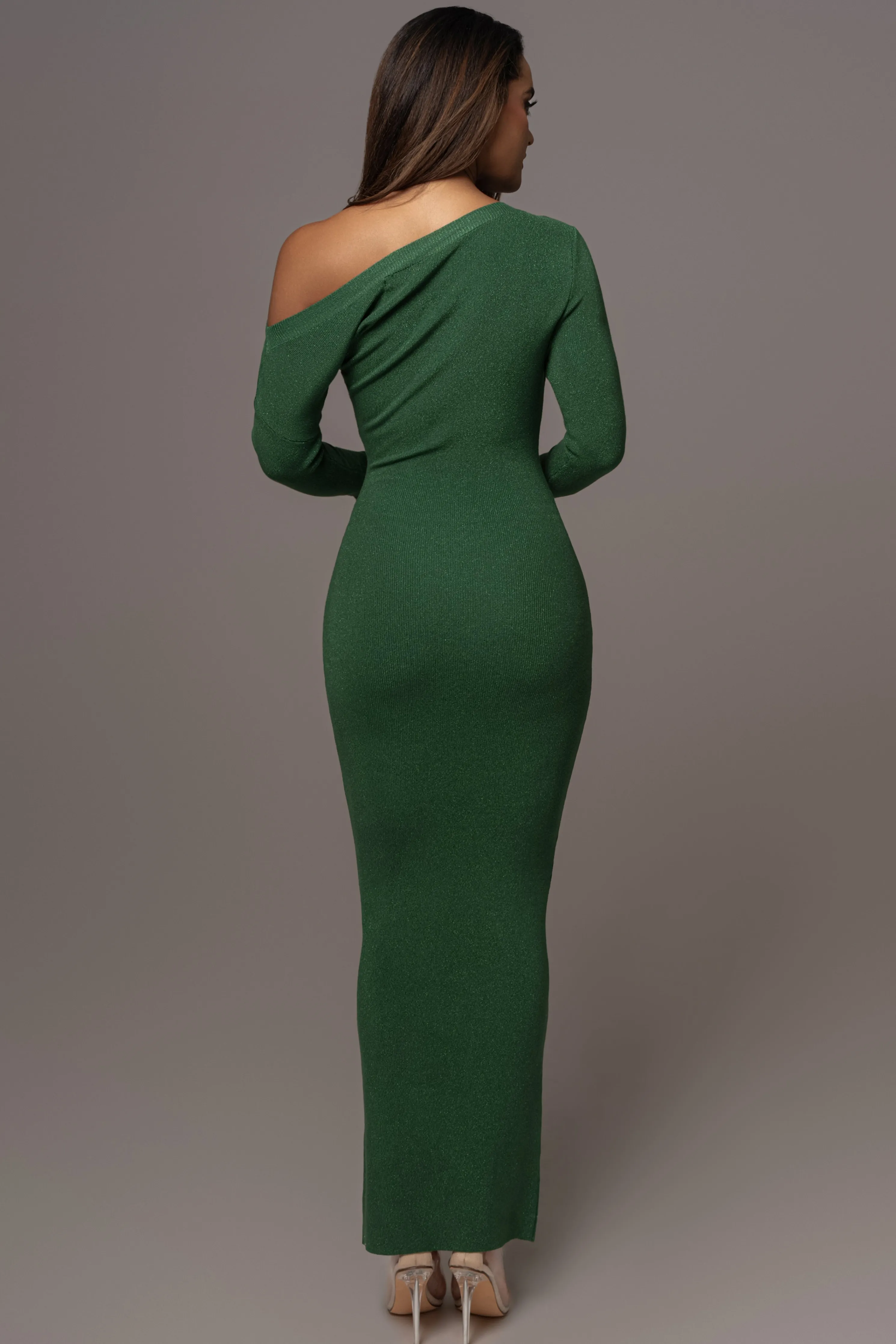 Green Night Shimmers Asymmetrical Maxi Dress
