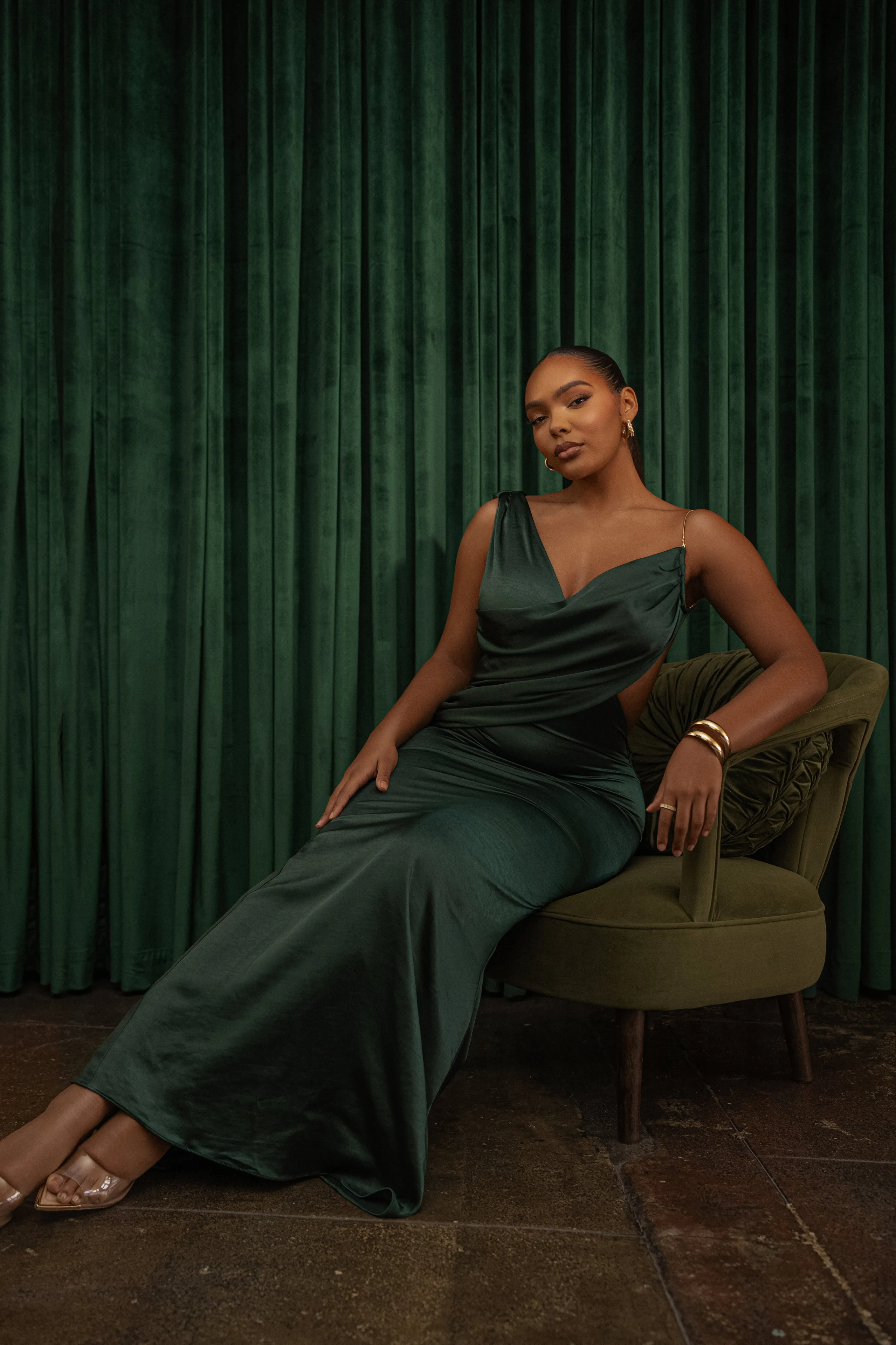 Green Satin Belle Maxi Dress