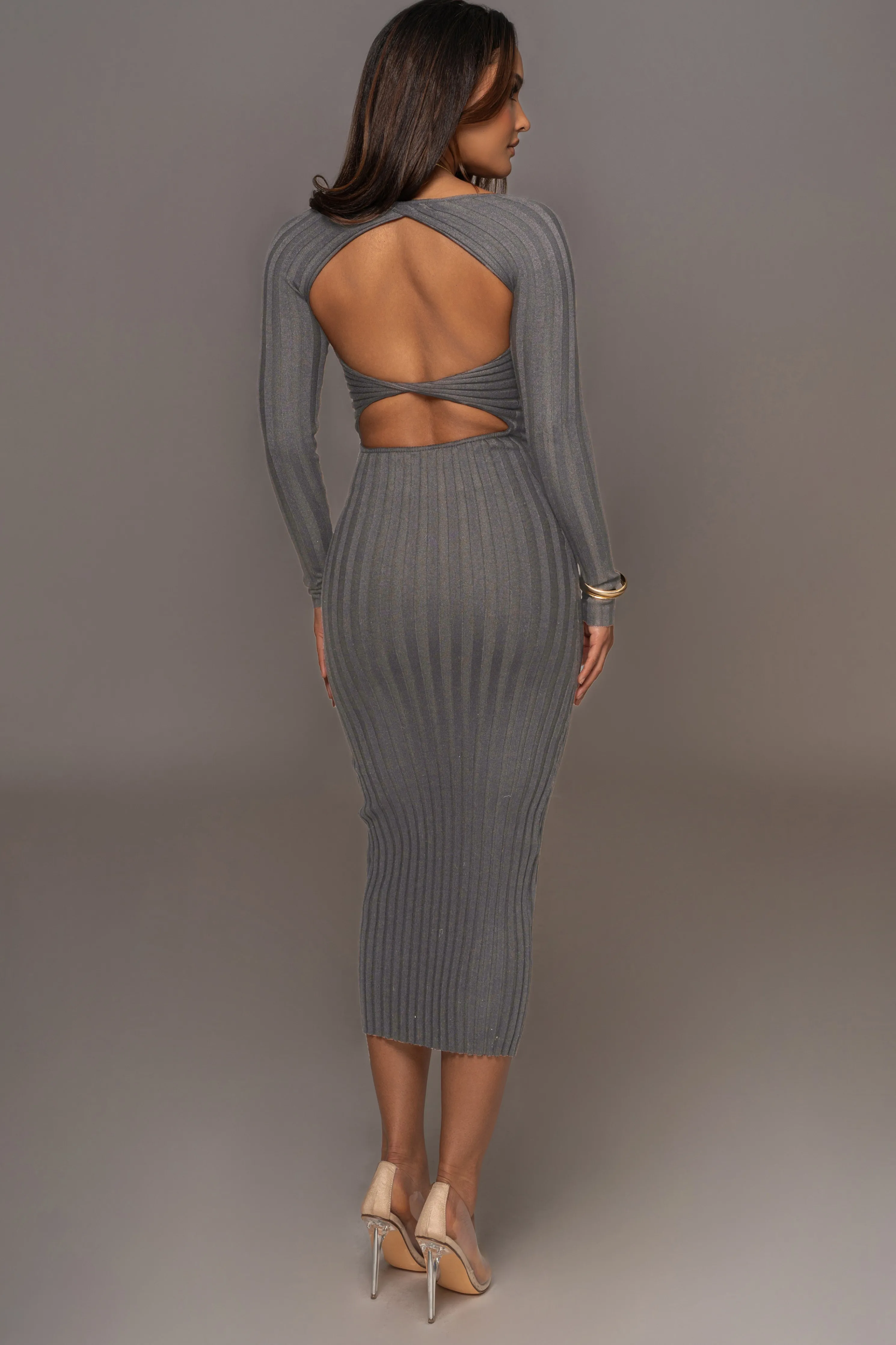 Grey Danni Ribbed Maxi Dress