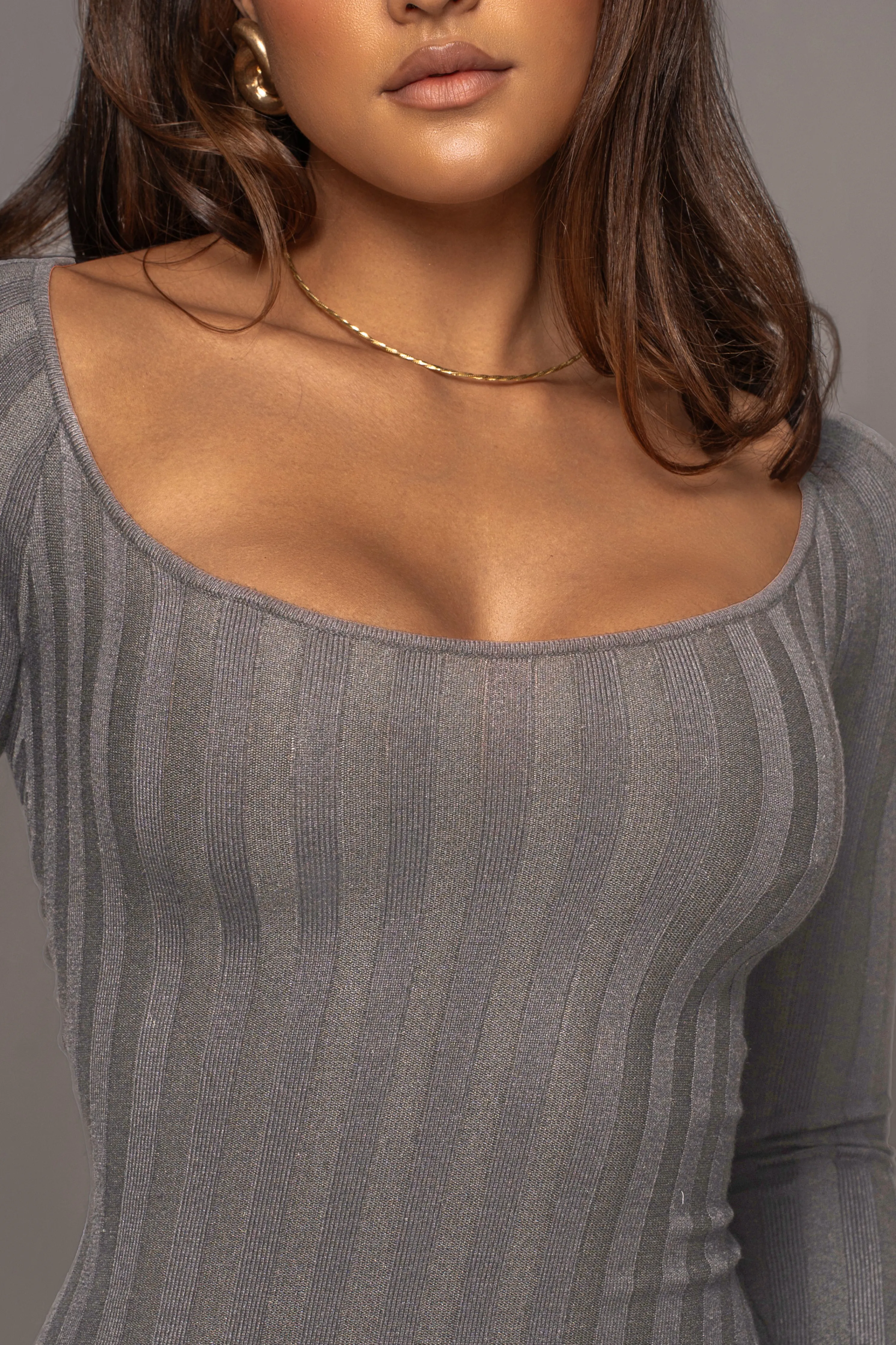 Grey Danni Ribbed Maxi Dress