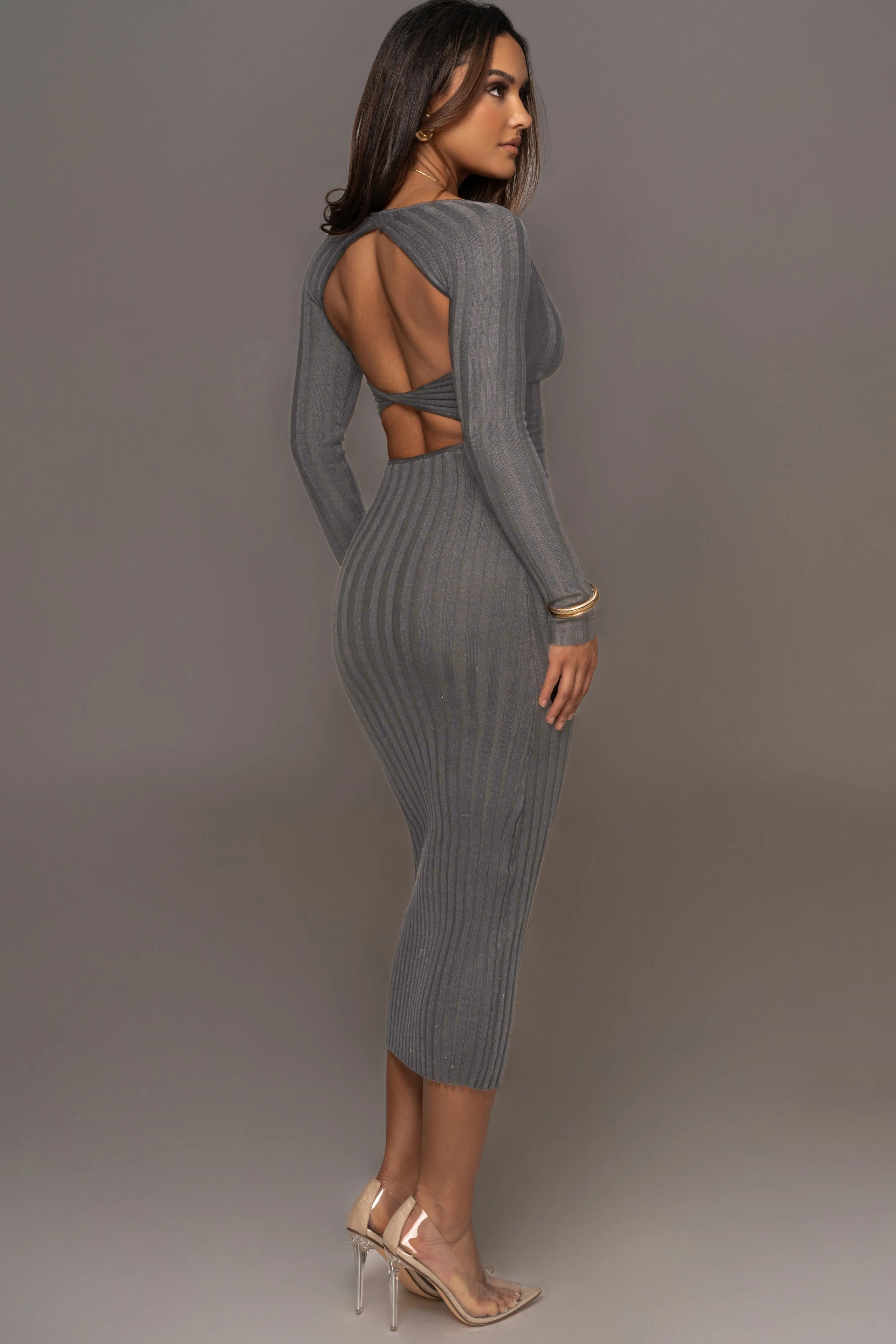 Grey Danni Ribbed Maxi Dress