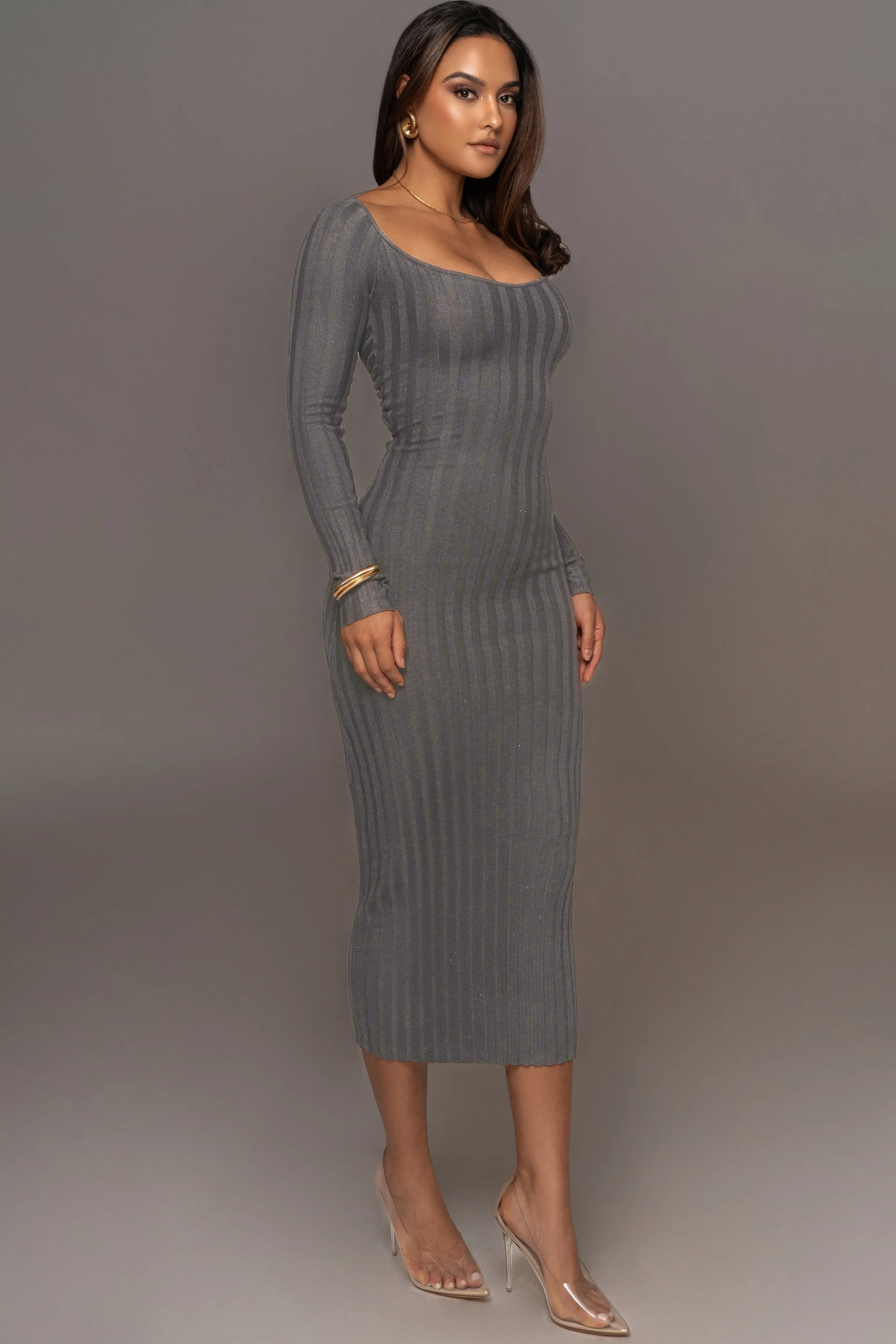 Grey Danni Ribbed Maxi Dress