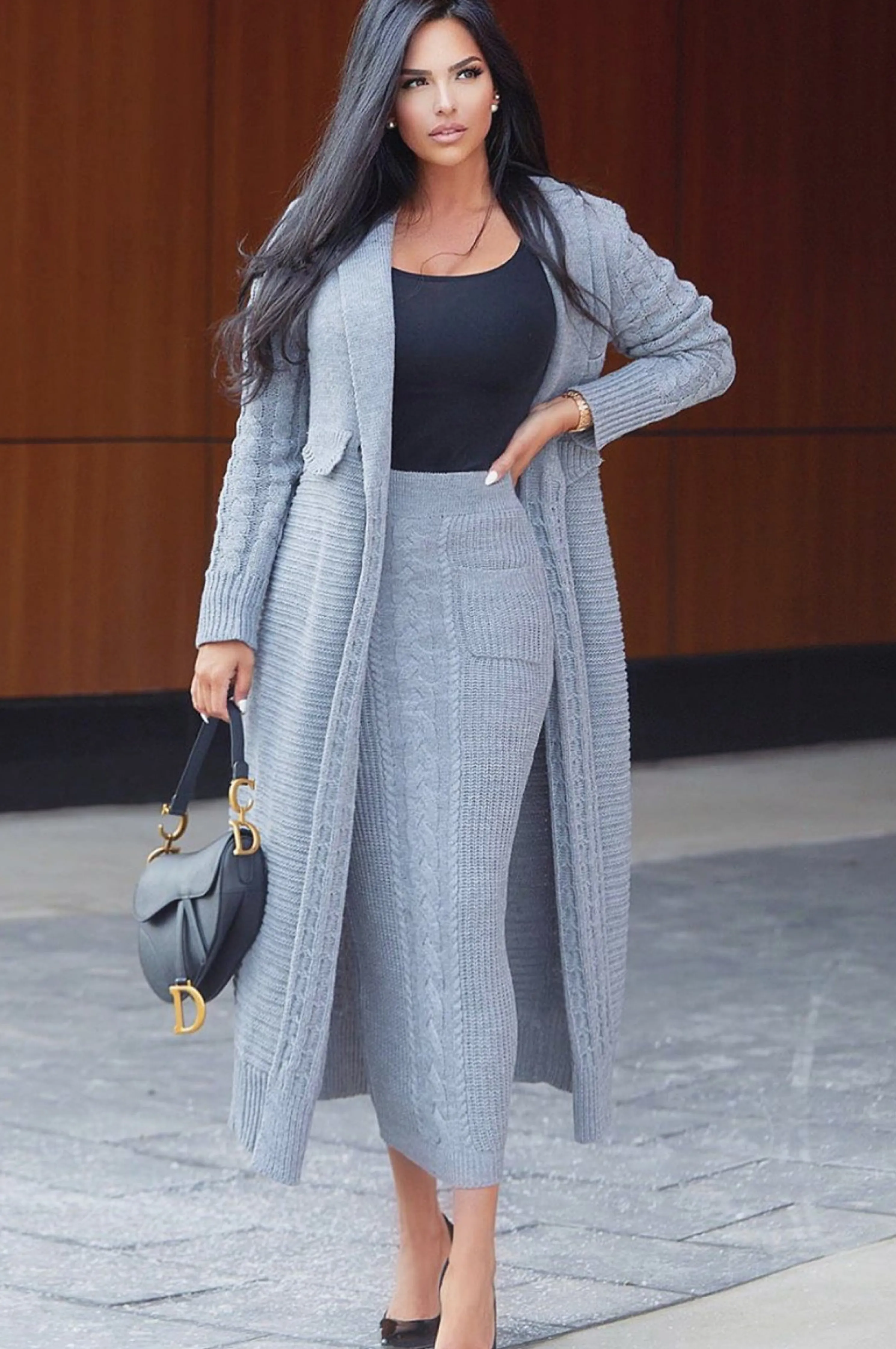 Grey Evana Cable Knit Cardigan