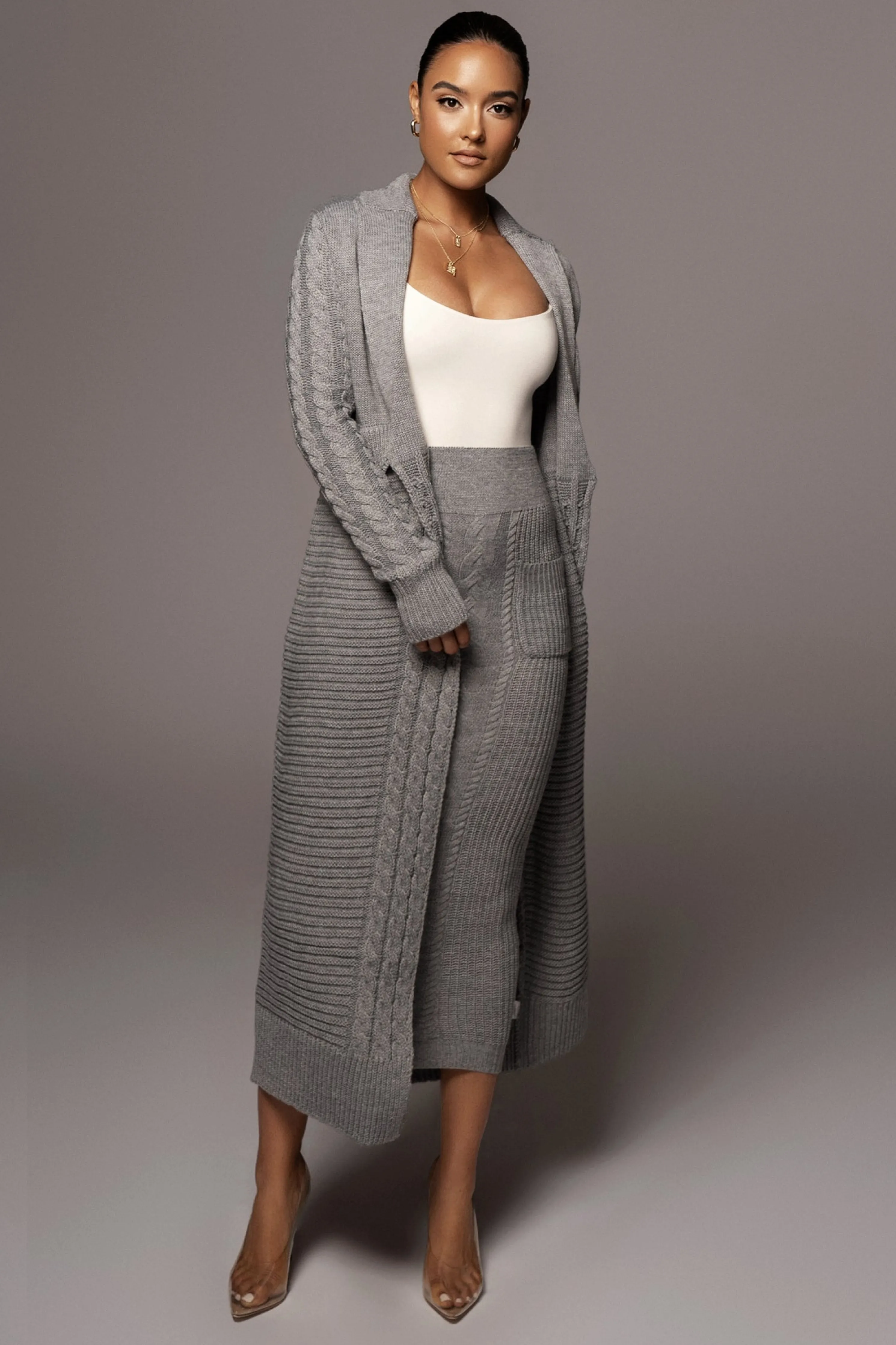 Grey Evana Cable Knit Cardigan