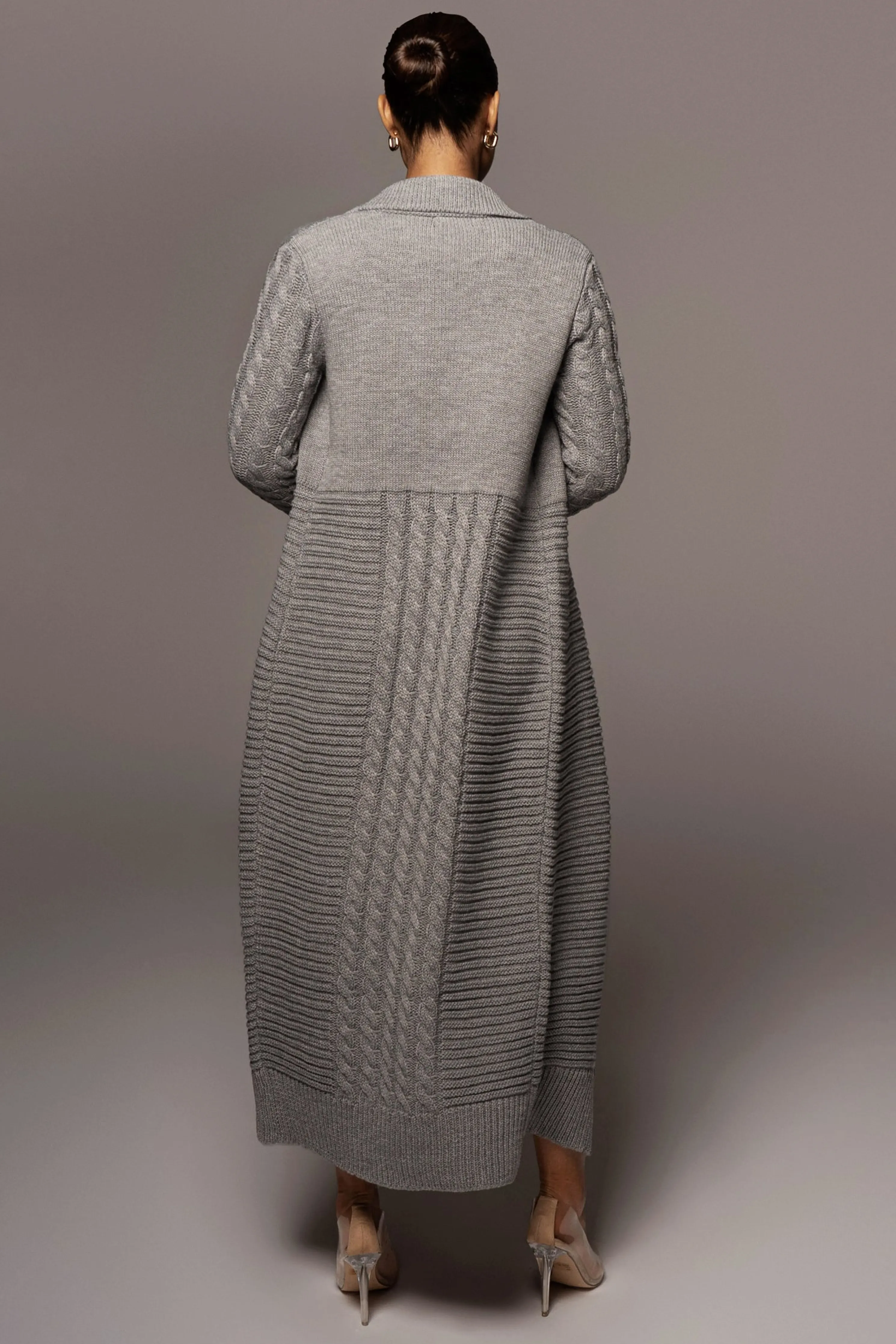 Grey Evana Cable Knit Cardigan