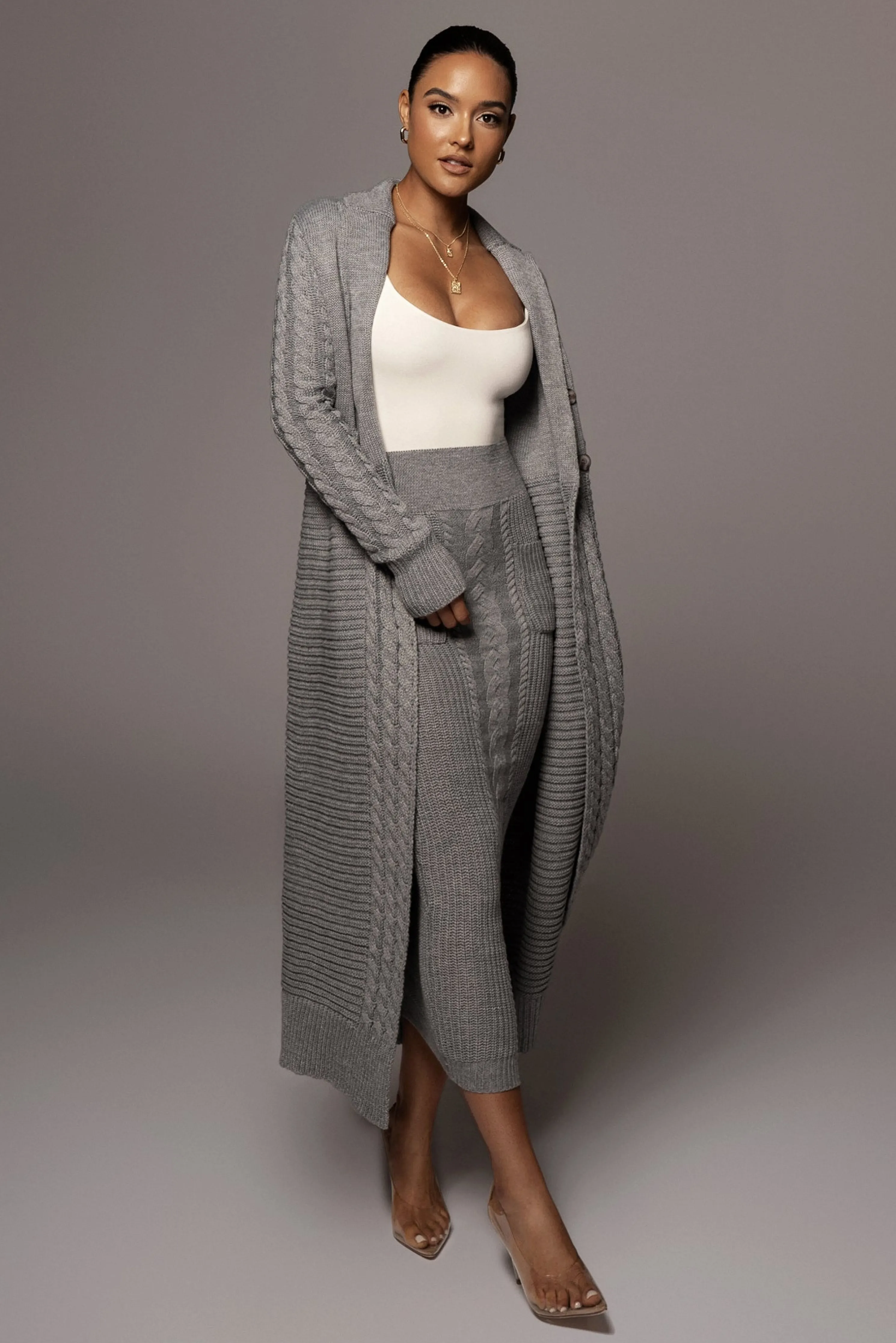 Grey Evana Cable Knit Cardigan