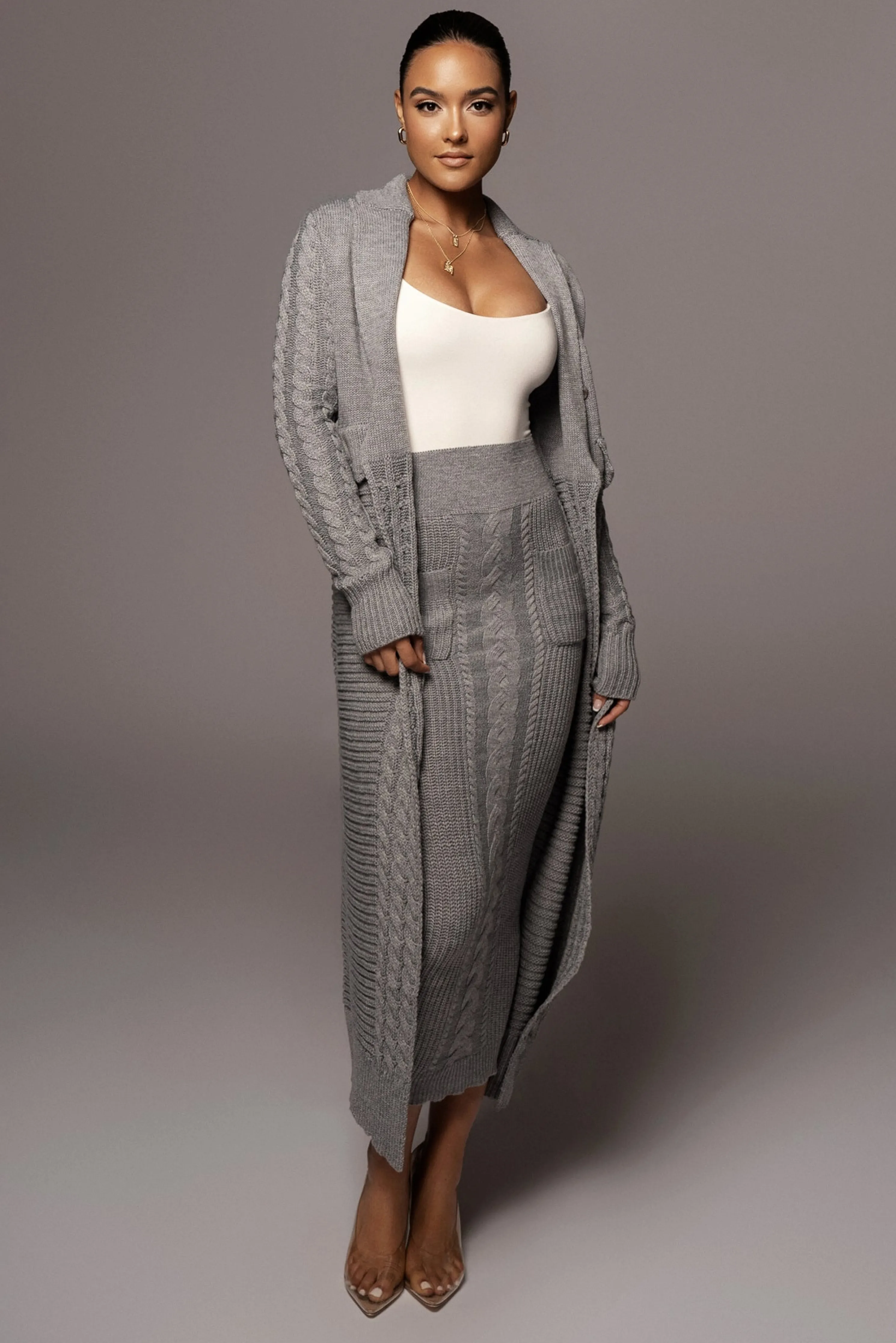 Grey Evana Cable Knit Cardigan
