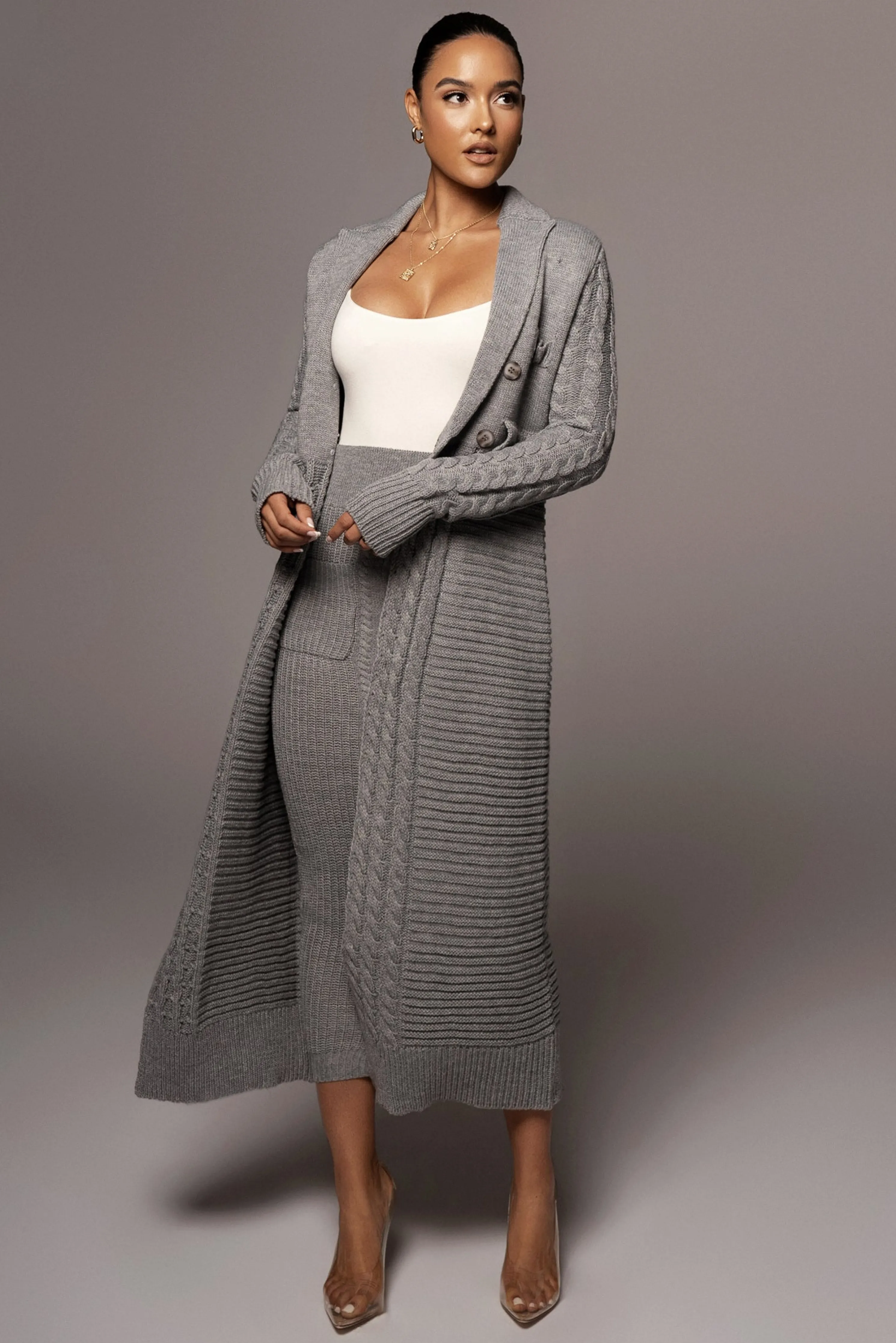Grey Evana Cable Knit Cardigan