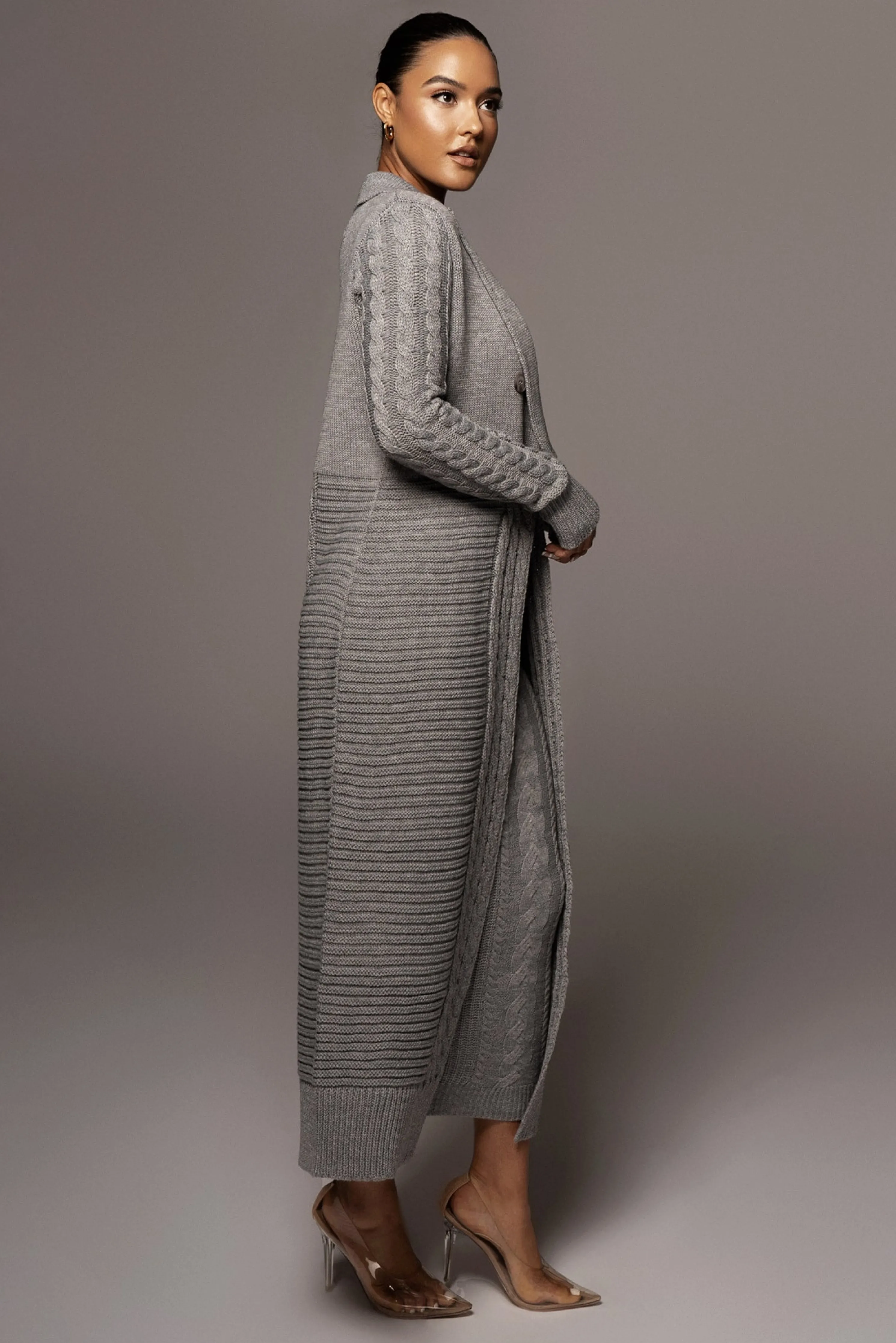 Grey Evana Cable Knit Cardigan