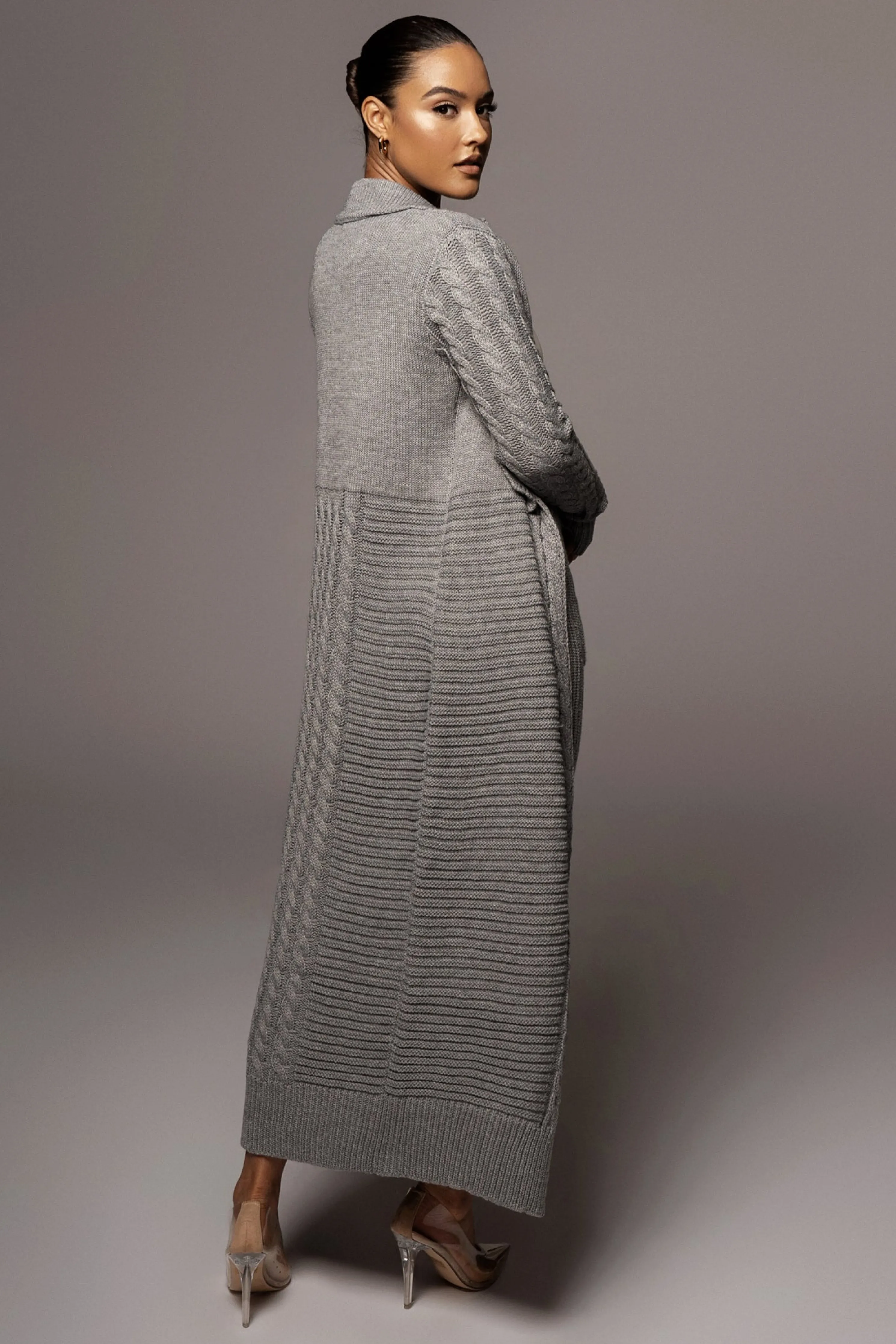 Grey Evana Cable Knit Cardigan