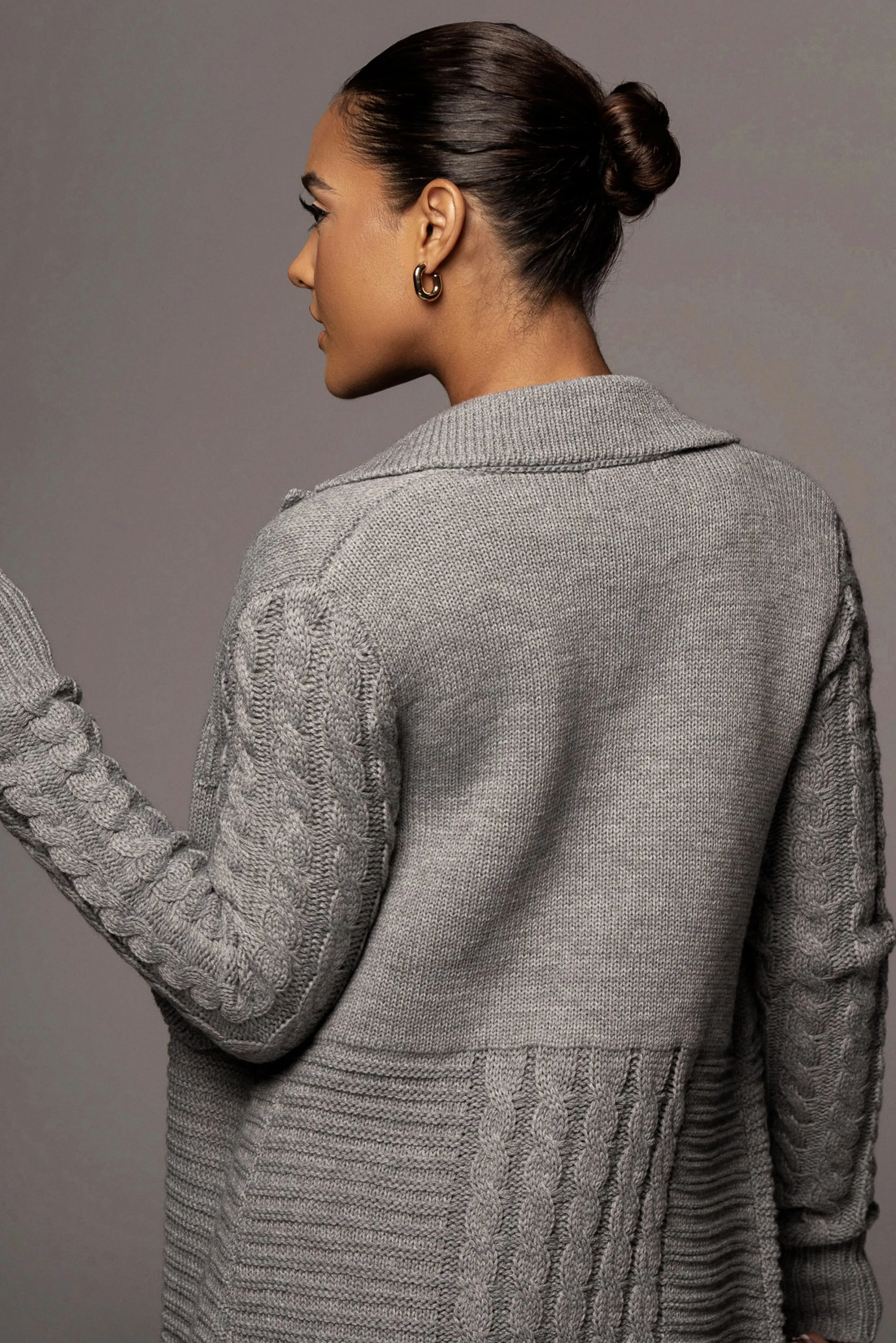 Grey Evana Cable Knit Cardigan