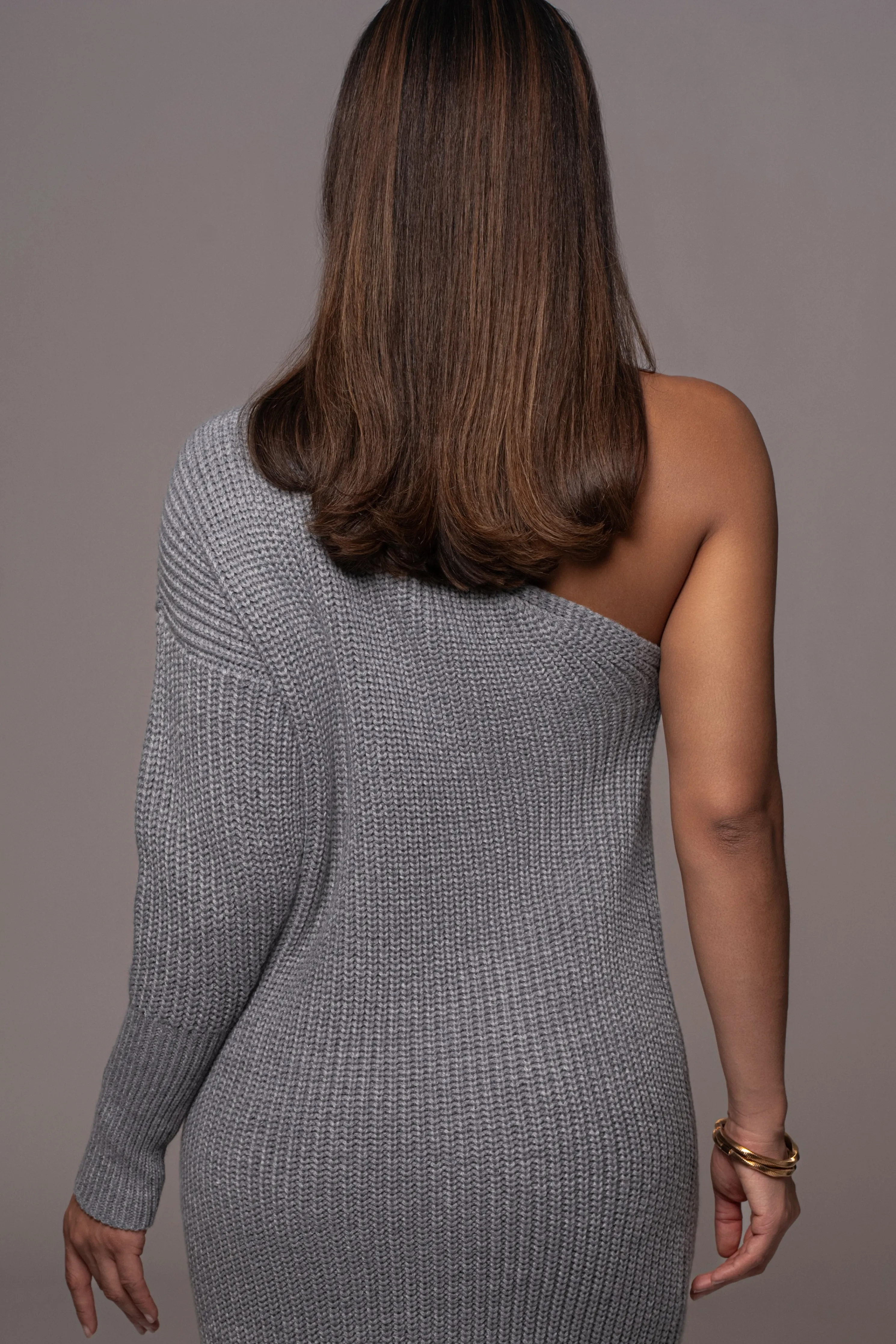 Grey Long Knit Sweater Dress