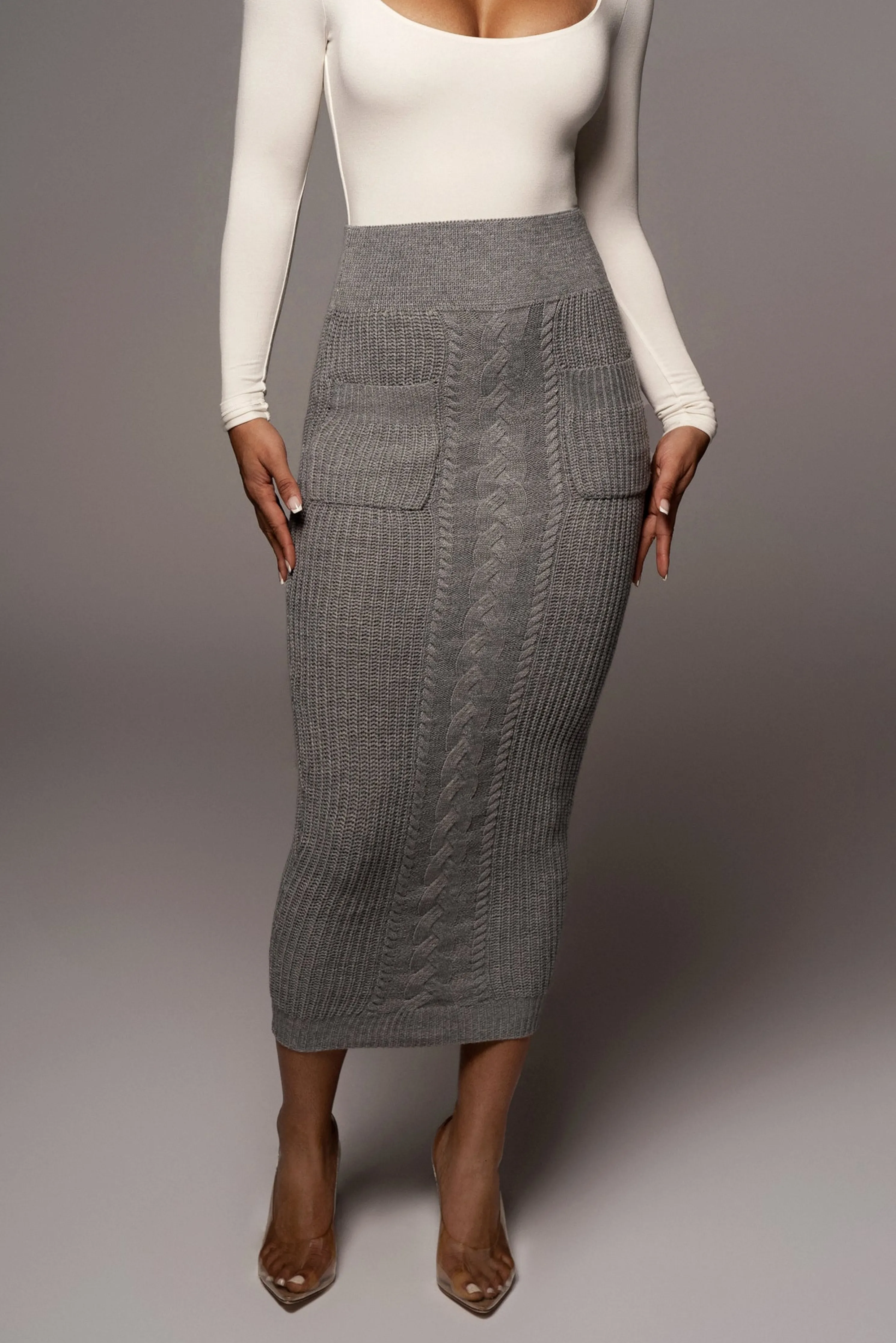 Grey Missy Cable Sweater Midi Skirt