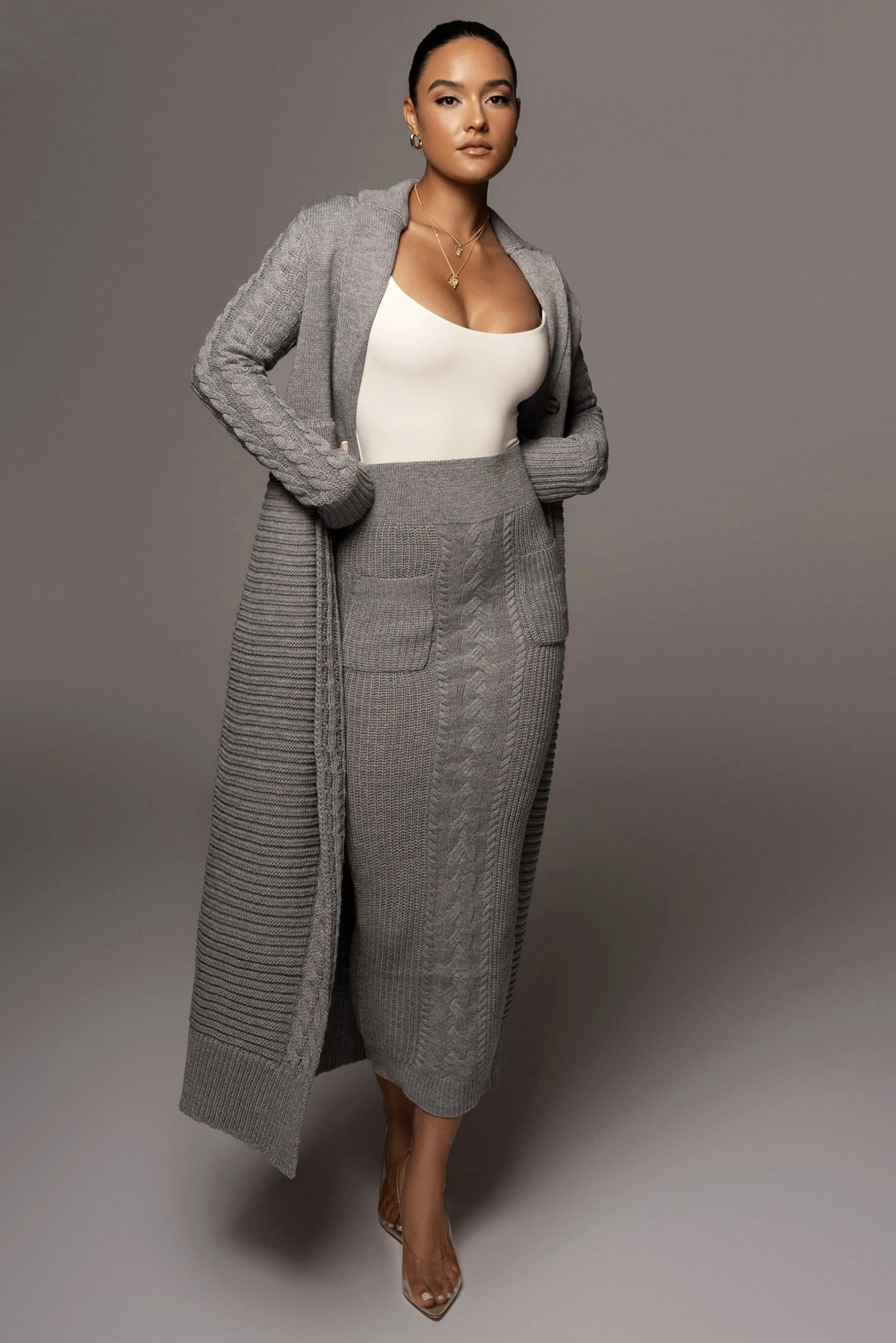 Grey Missy Cable Sweater Midi Skirt
