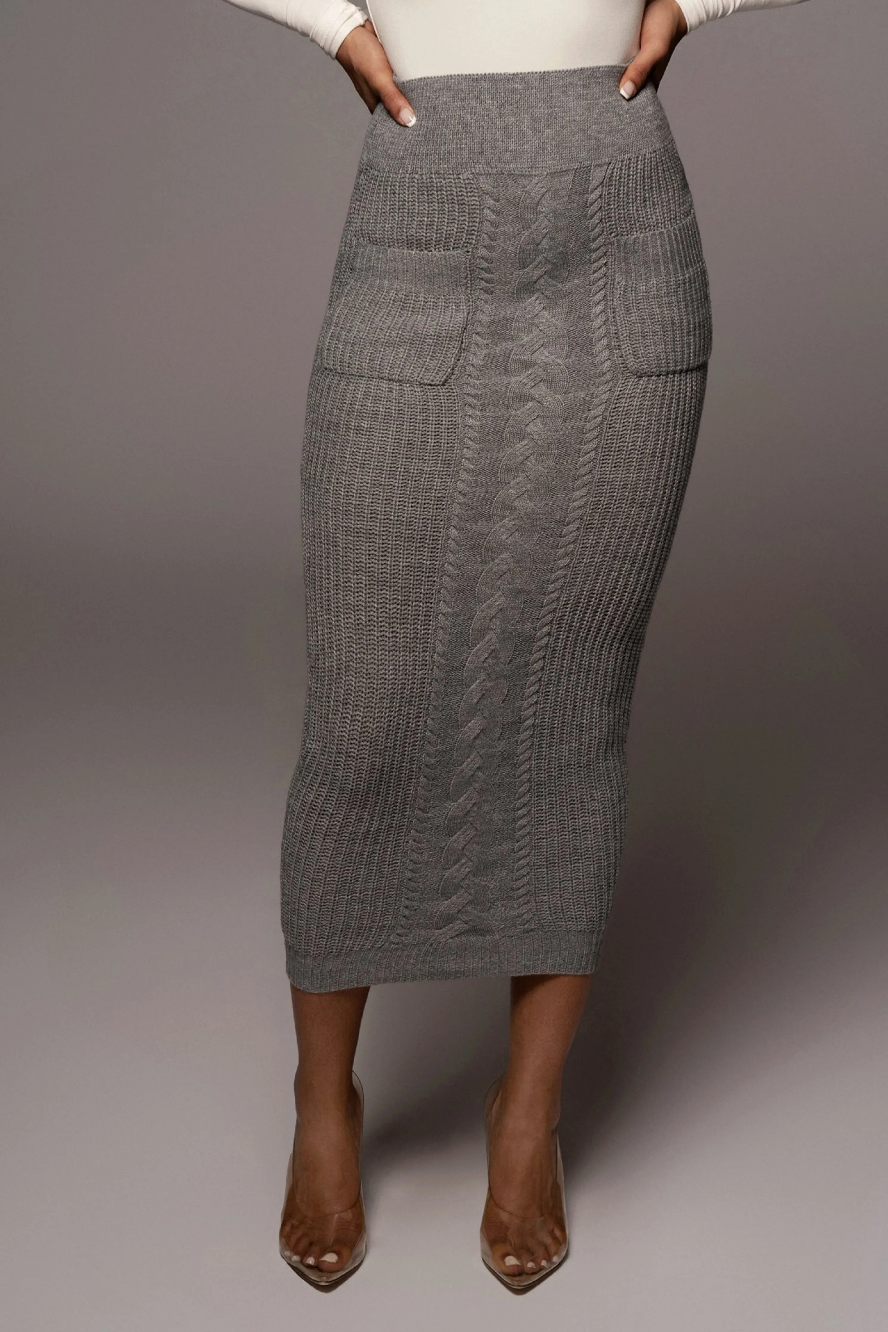 Grey Missy Cable Sweater Midi Skirt