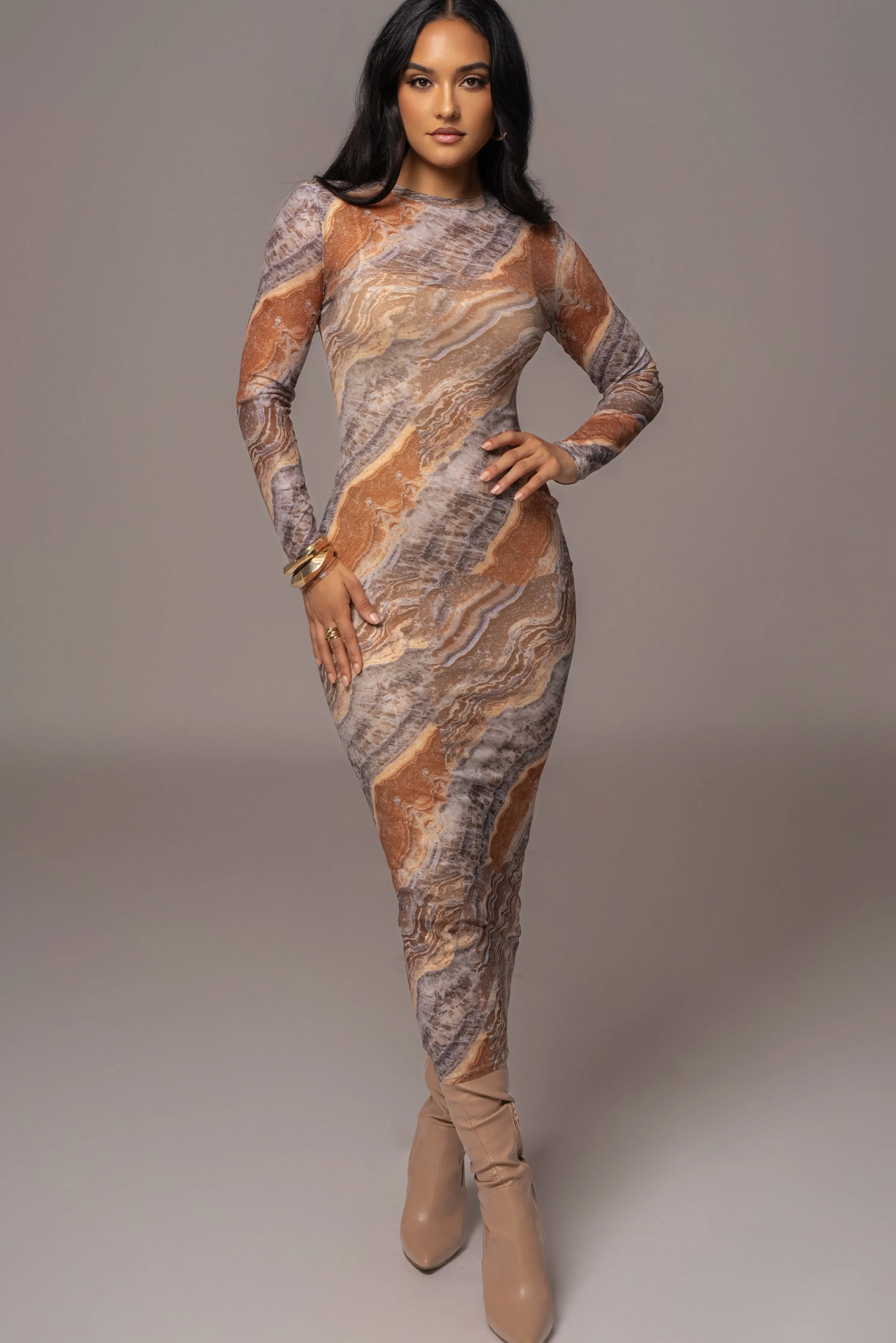 Grey Multi Solana Mesh Maxi Dress