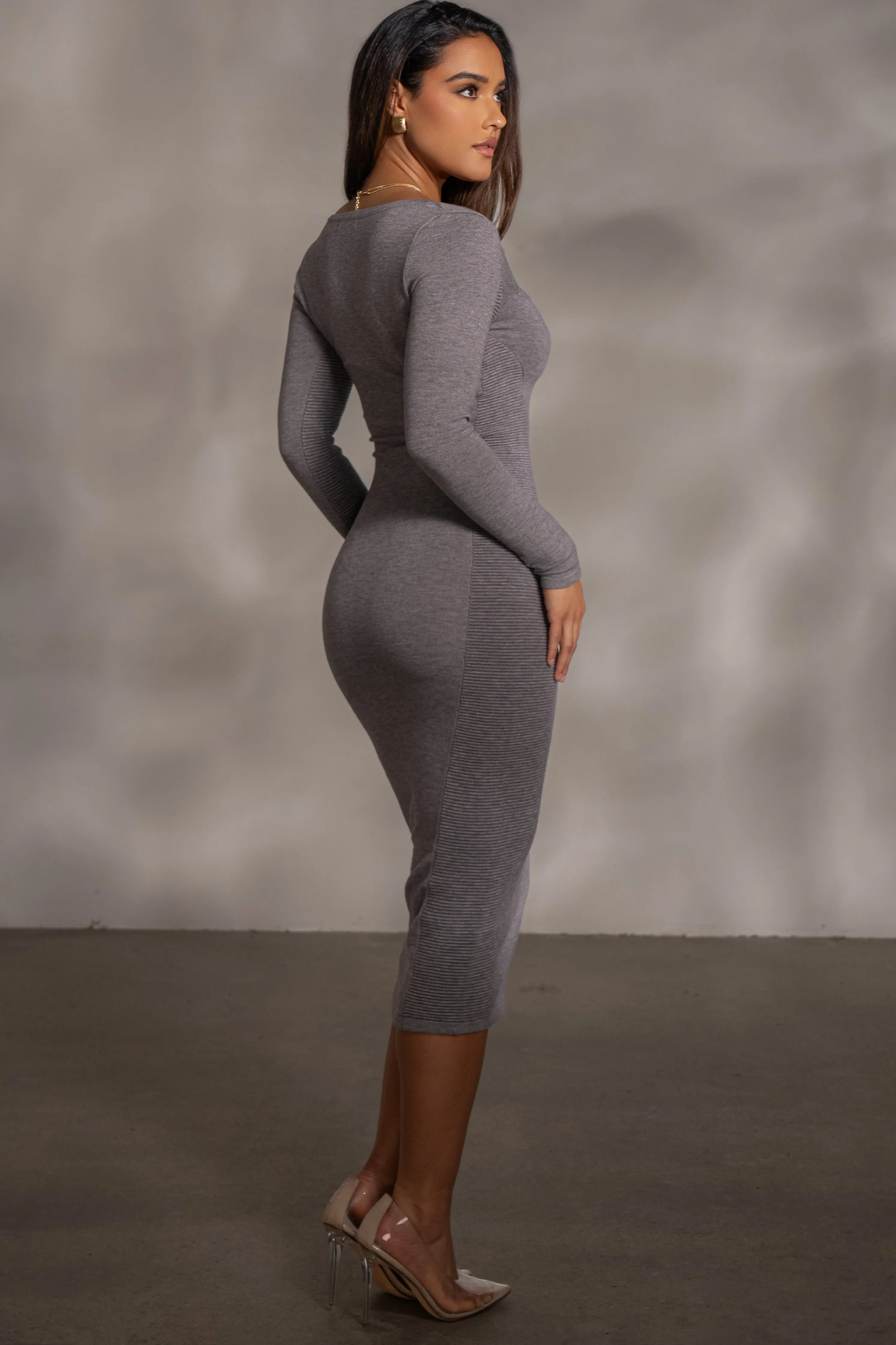 Grey Pollie Midi Dress