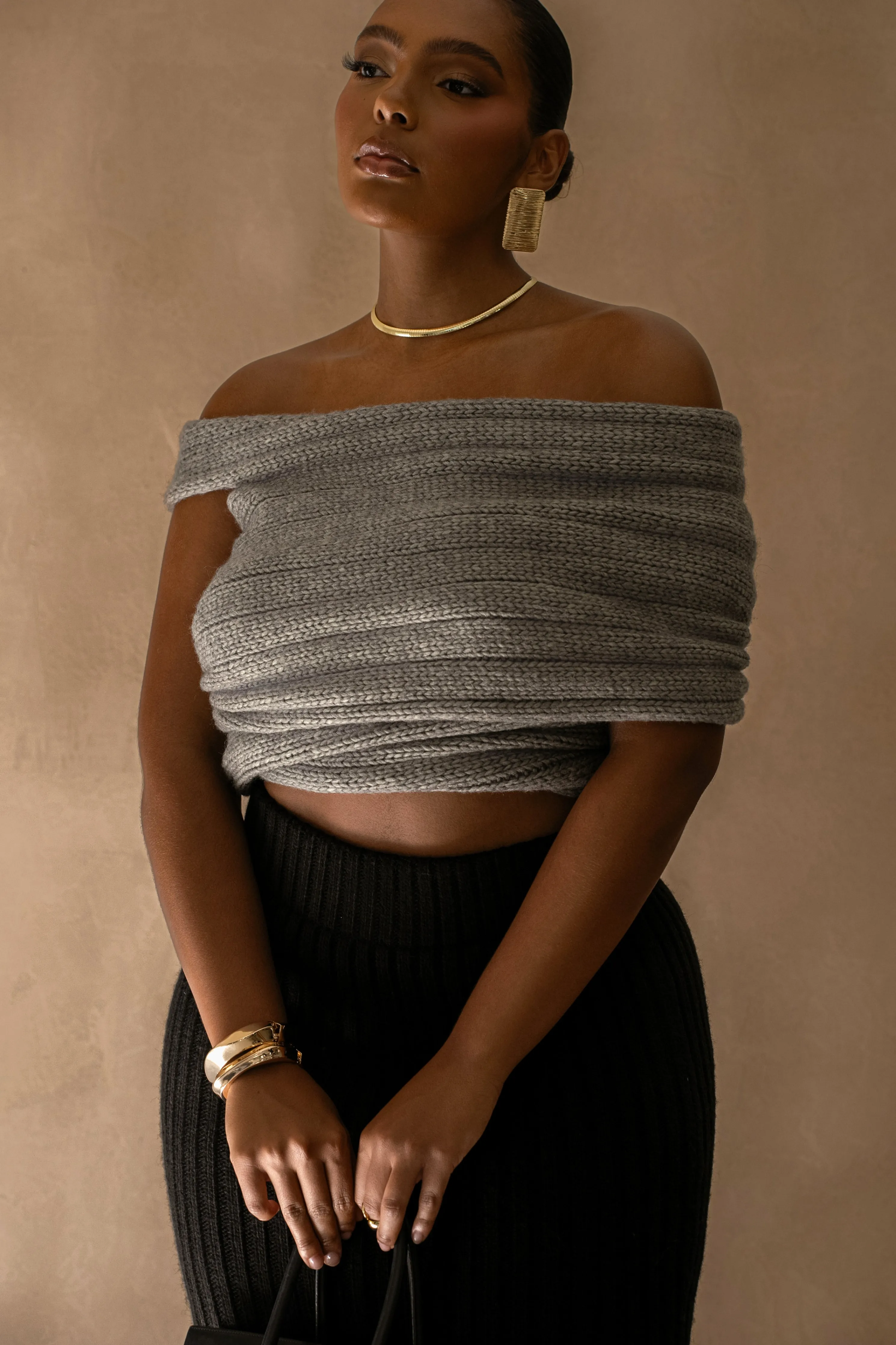 Grey Soft Life Cable Knit Sweater Top