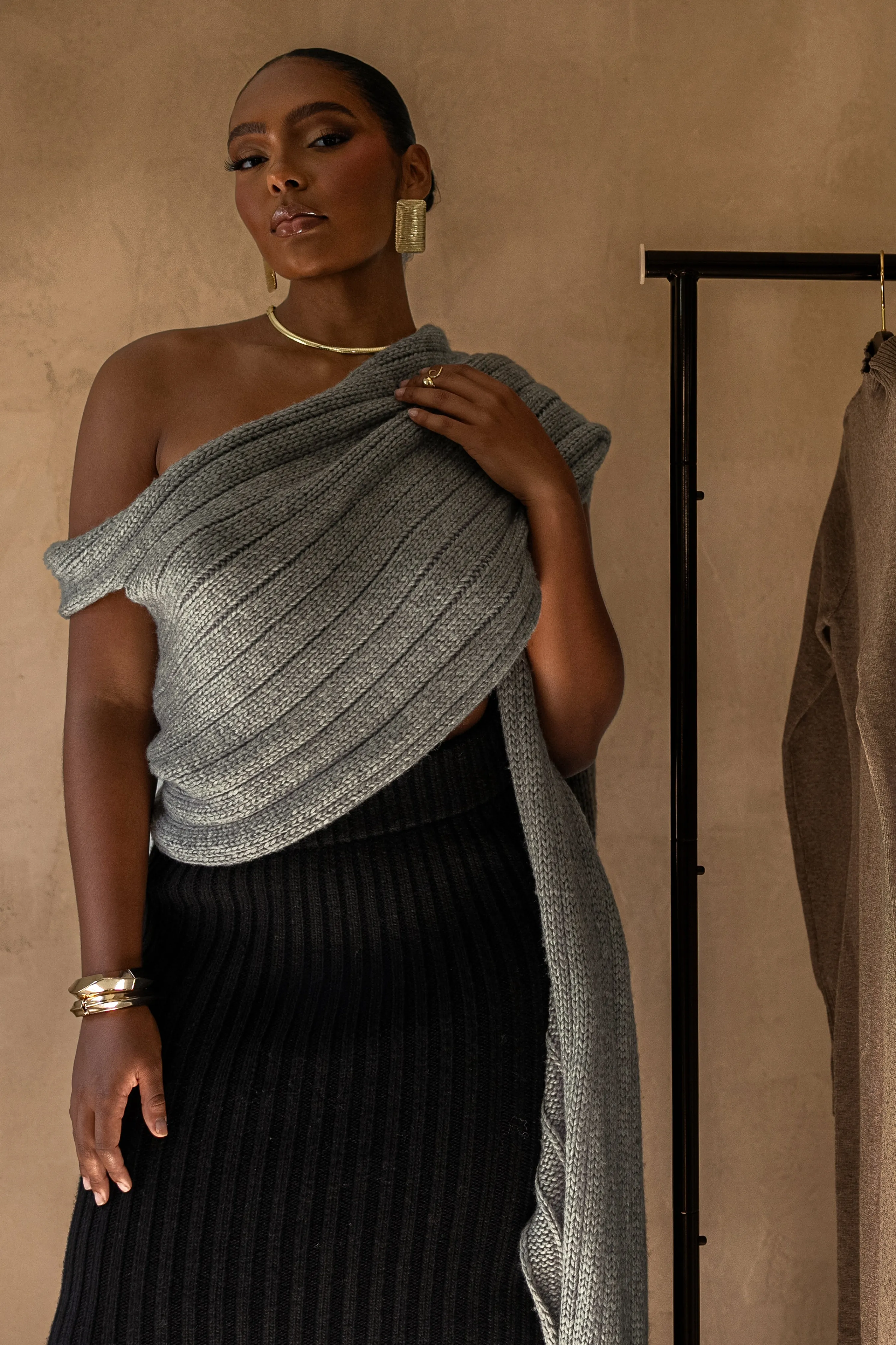 Grey Soft Life Cable Knit Sweater Top