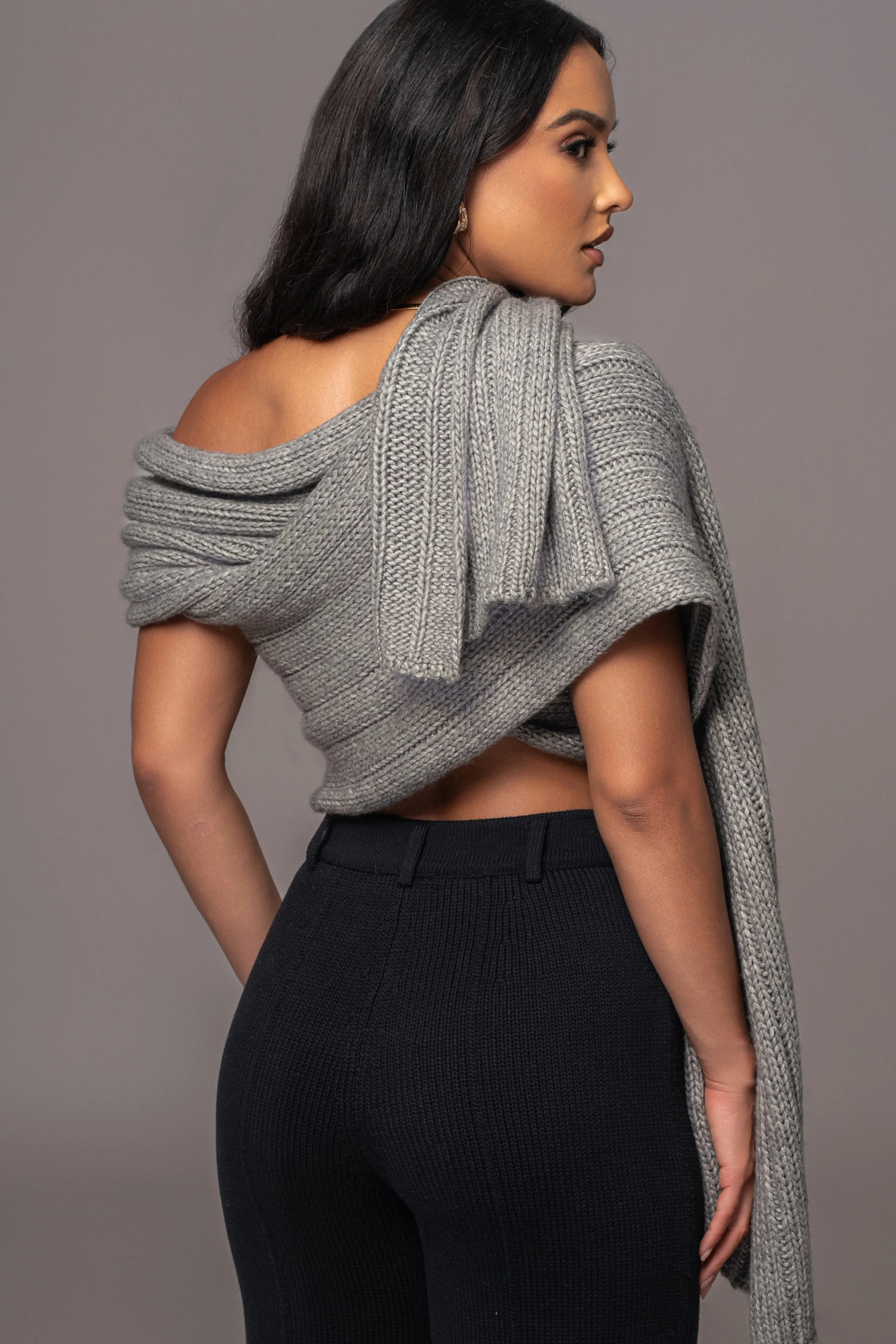 Grey Soft Life Cable Knit Sweater Top