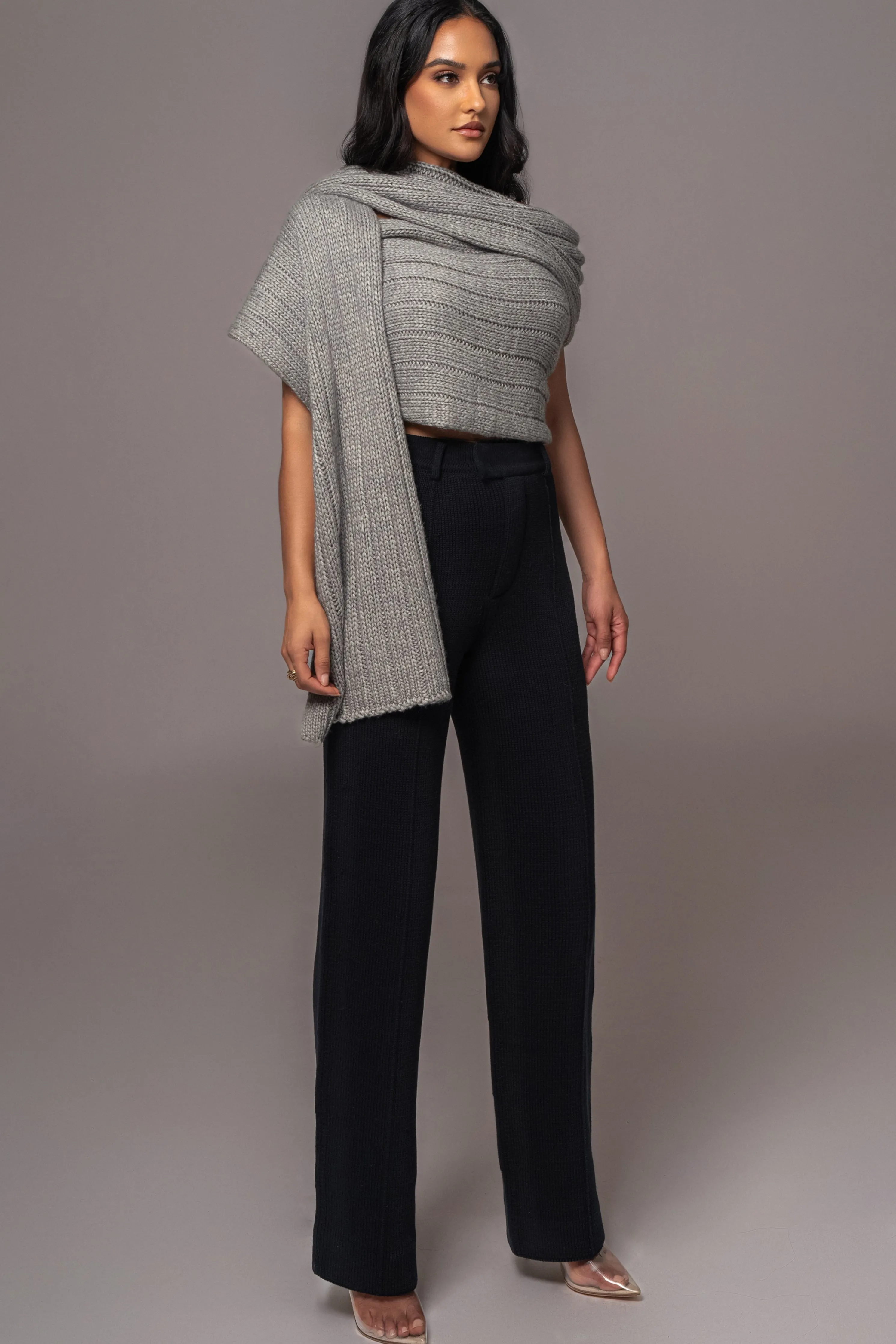 Grey Soft Life Cable Knit Sweater Top