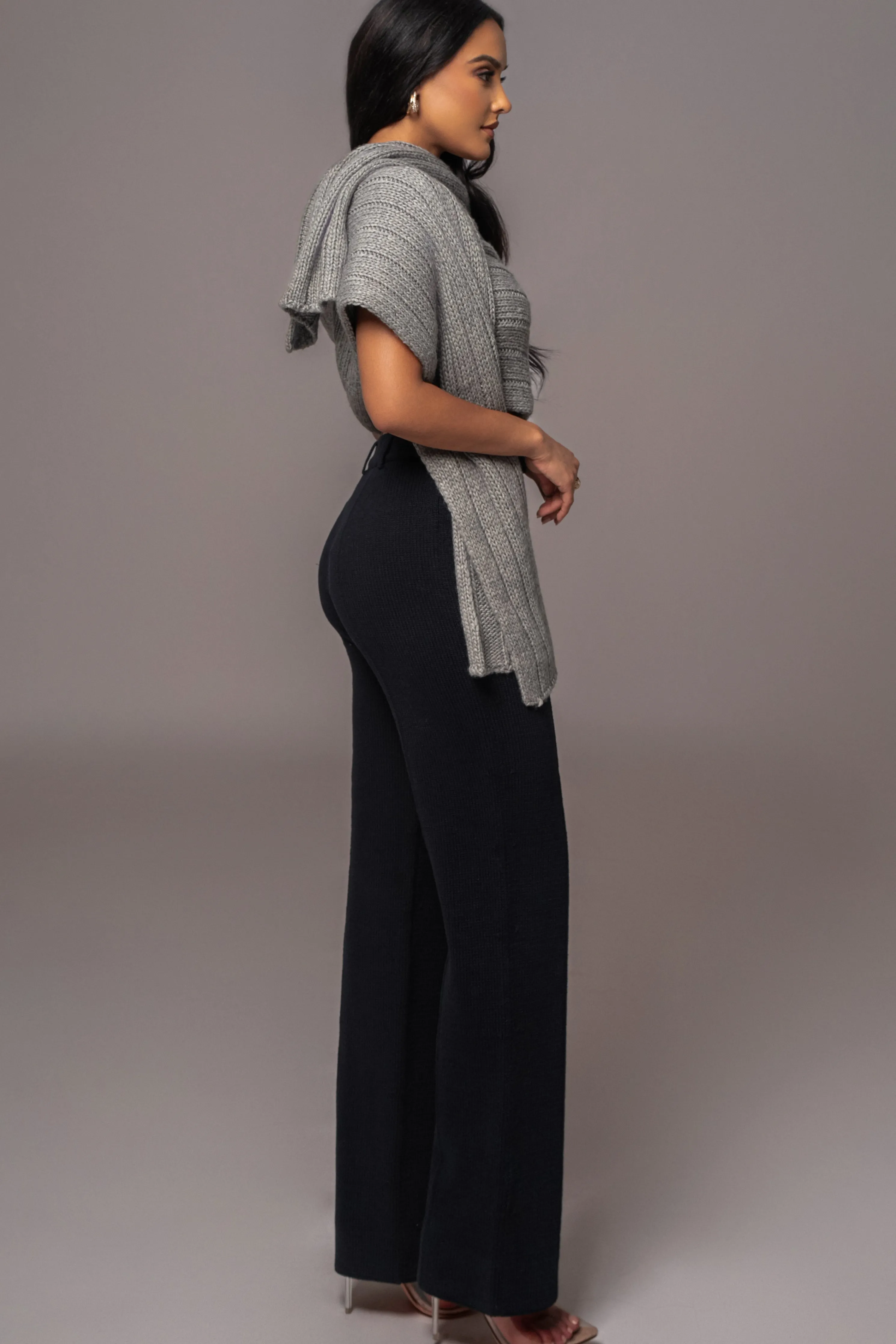 Grey Soft Life Cable Knit Sweater Top