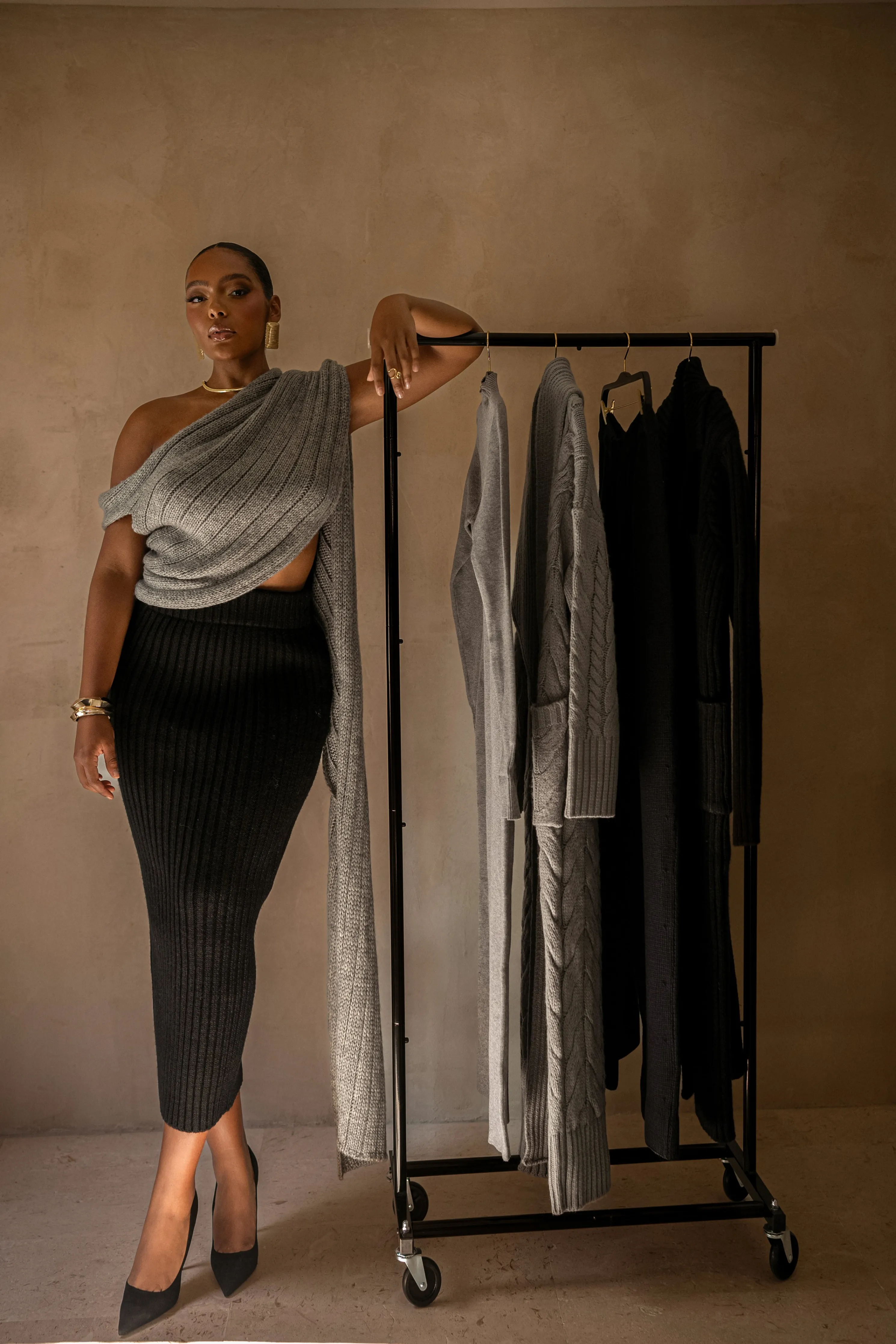 Grey Soft Life Cable Knit Sweater Top