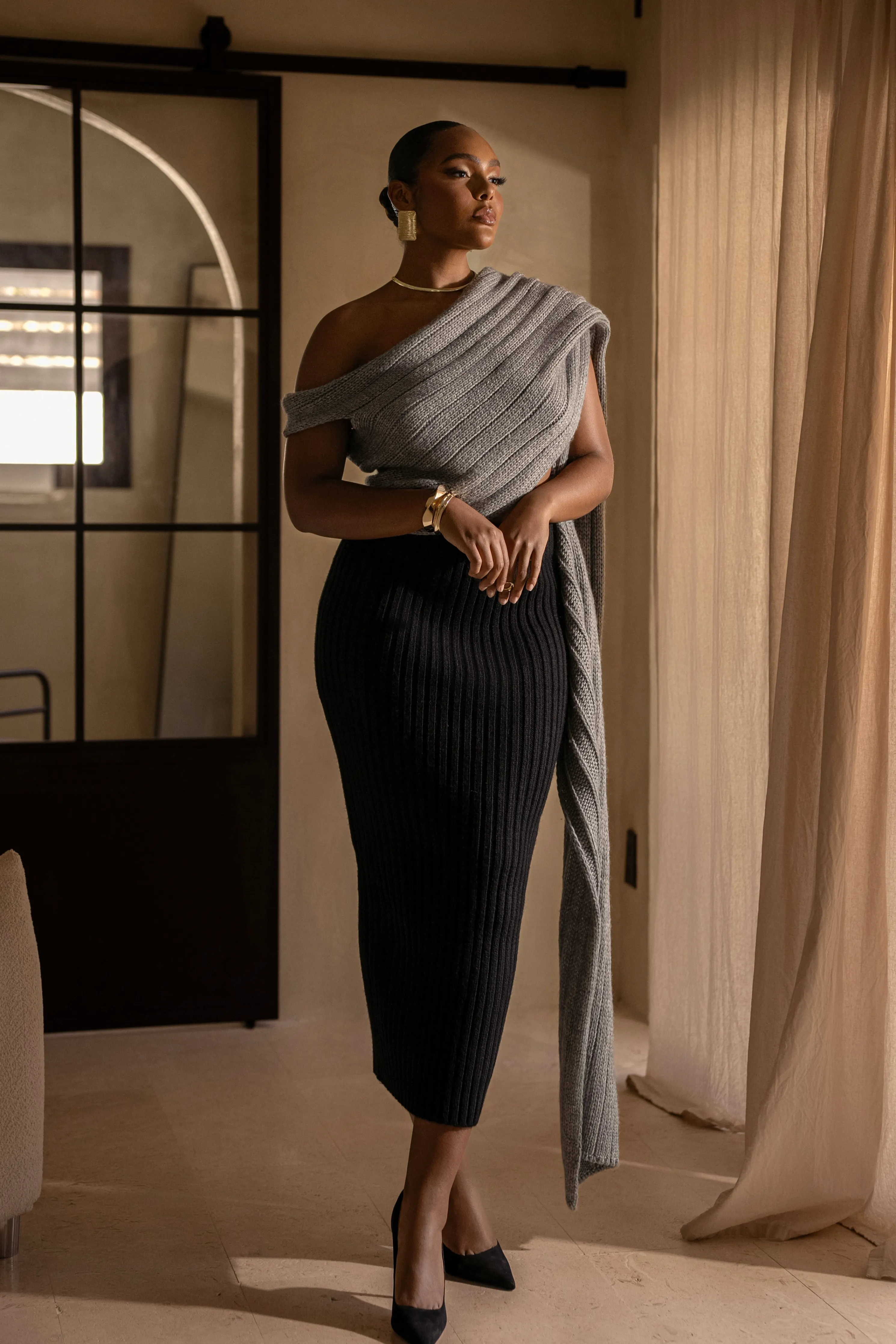 Grey Soft Life Cable Knit Sweater Top