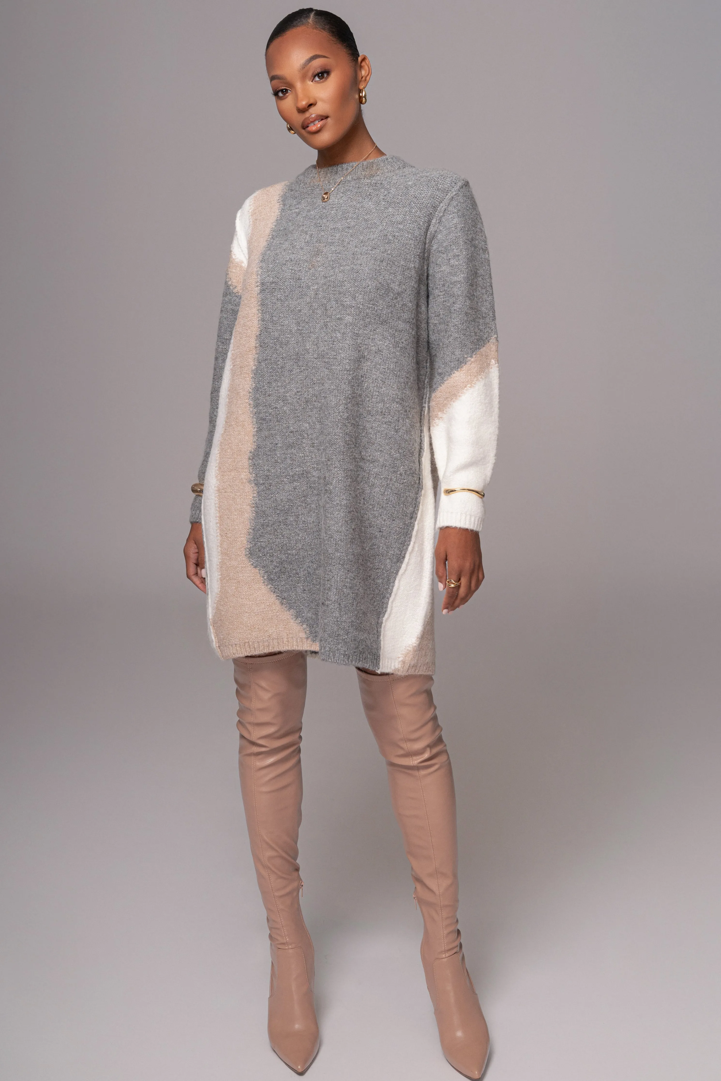 Grey Tash Sweater Knit Dress