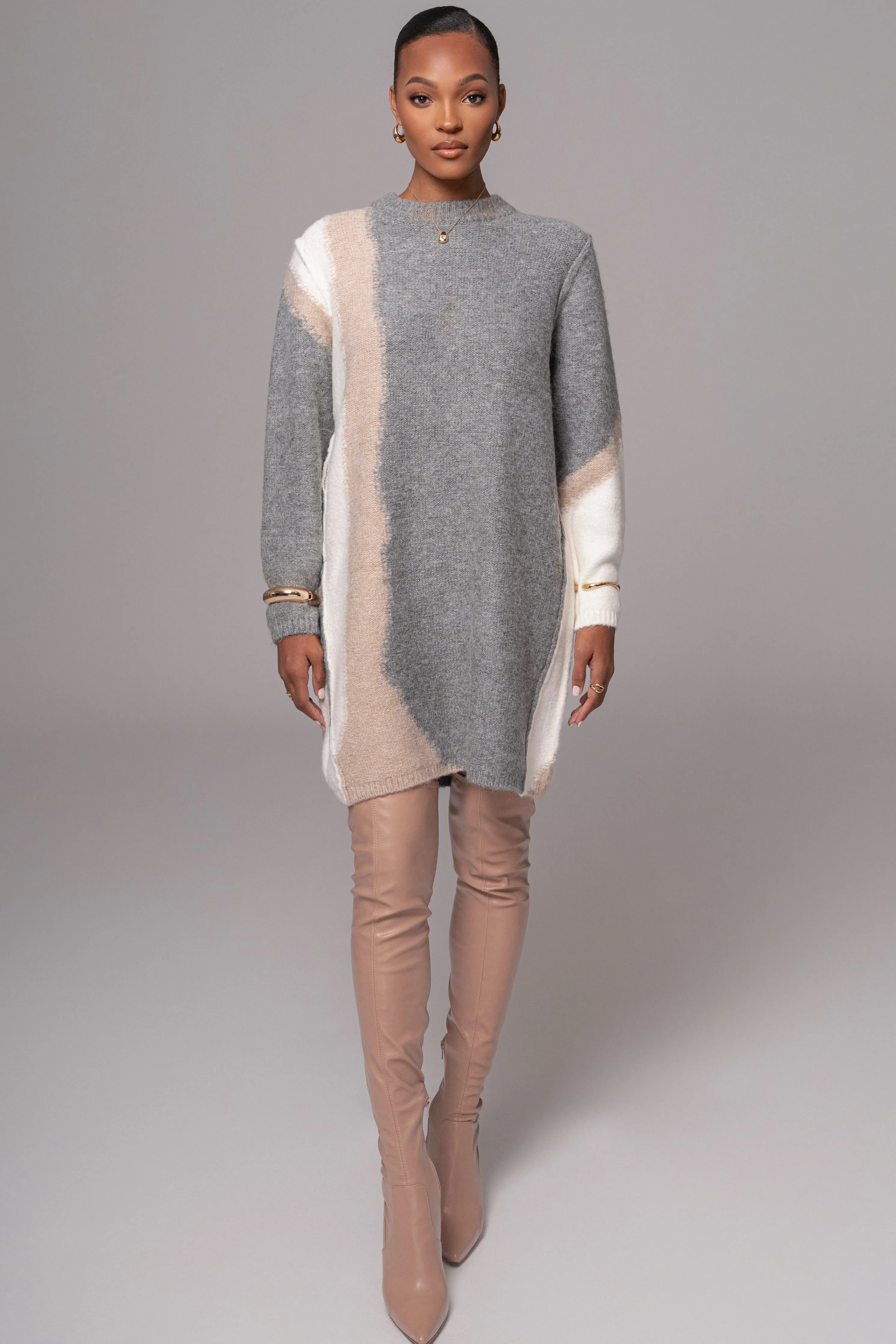 Grey Tash Sweater Knit Dress