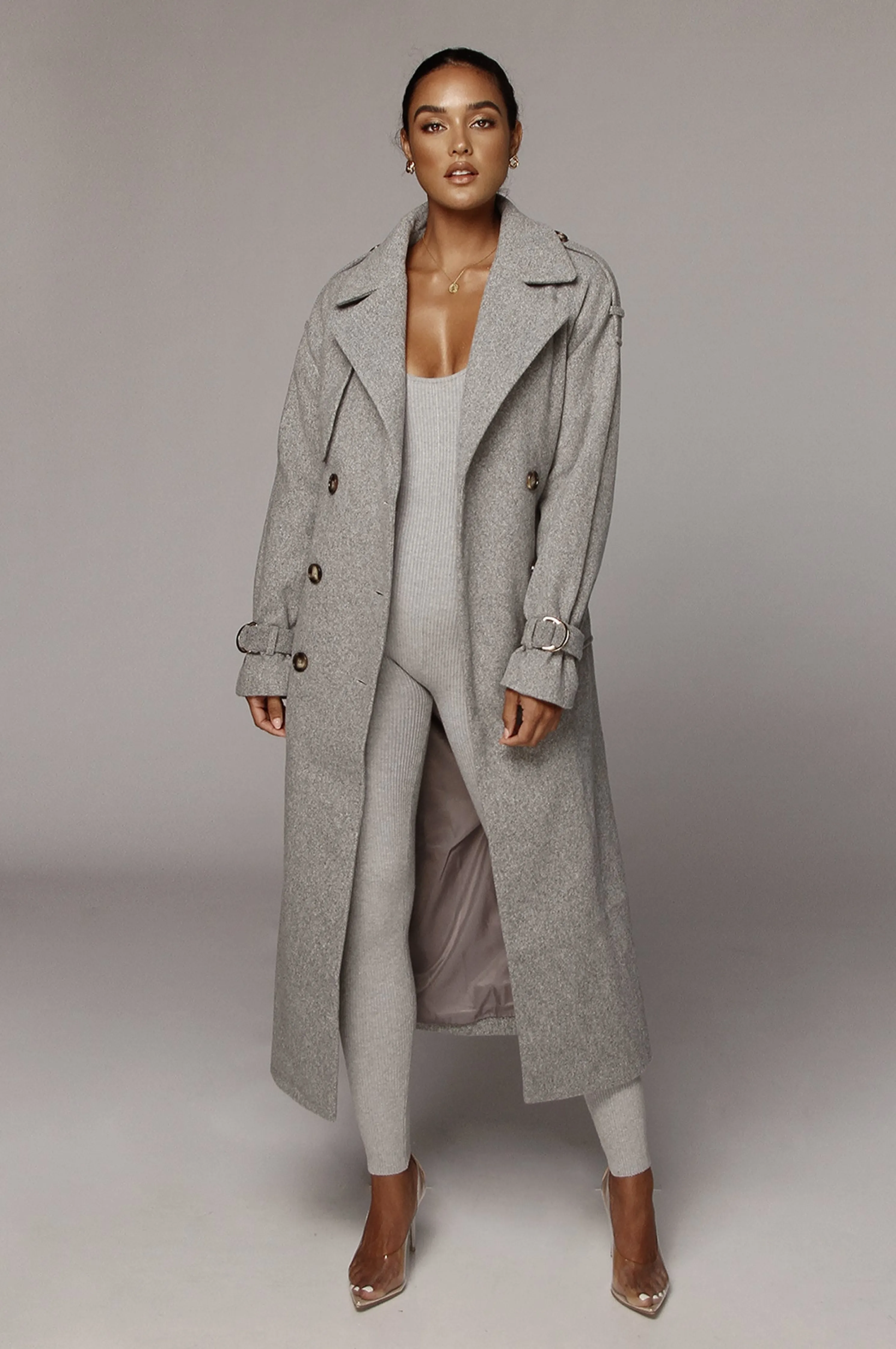 Heather Grey Beverly Trench Coat