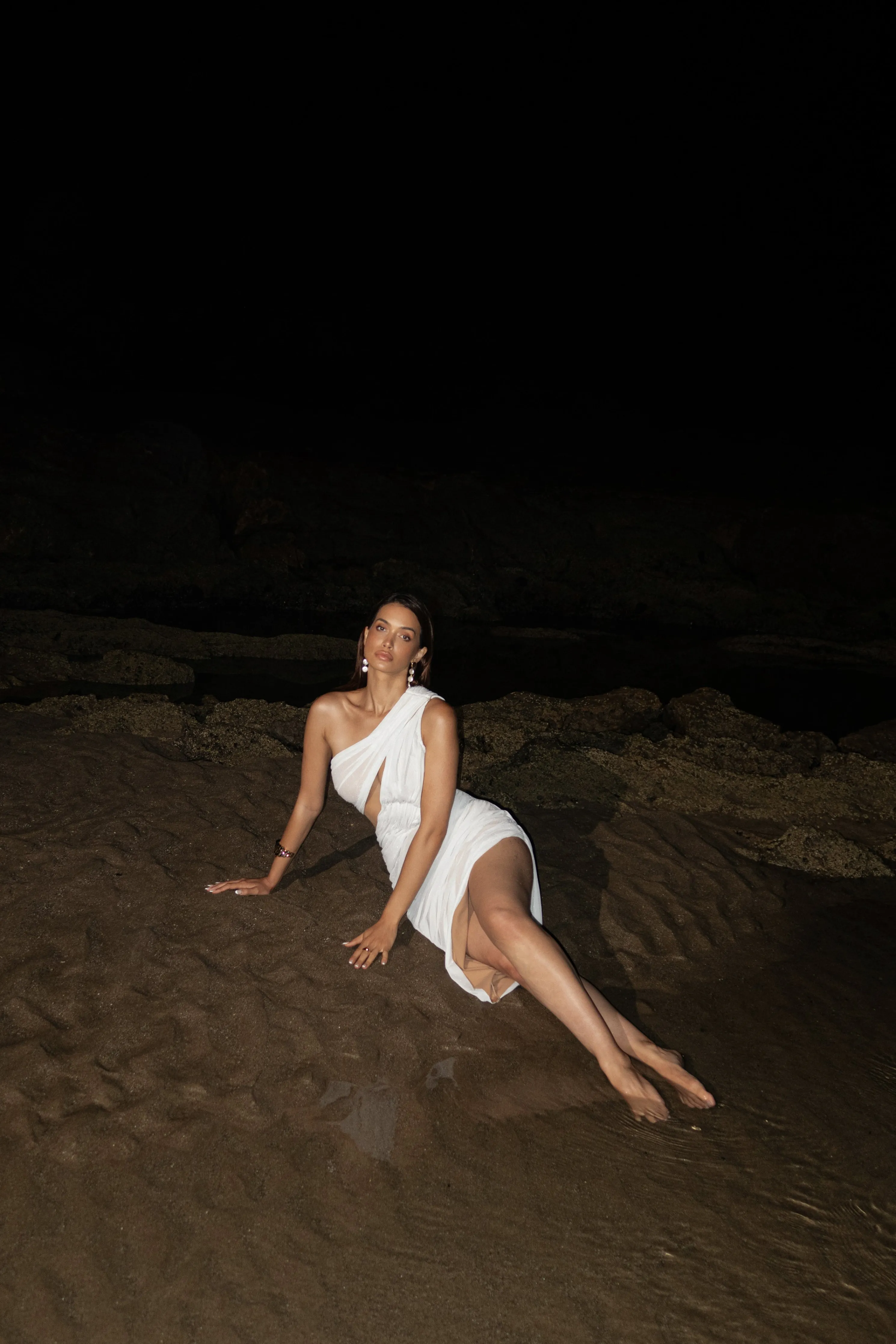 Ivory Aura Shimmer Midi Dress