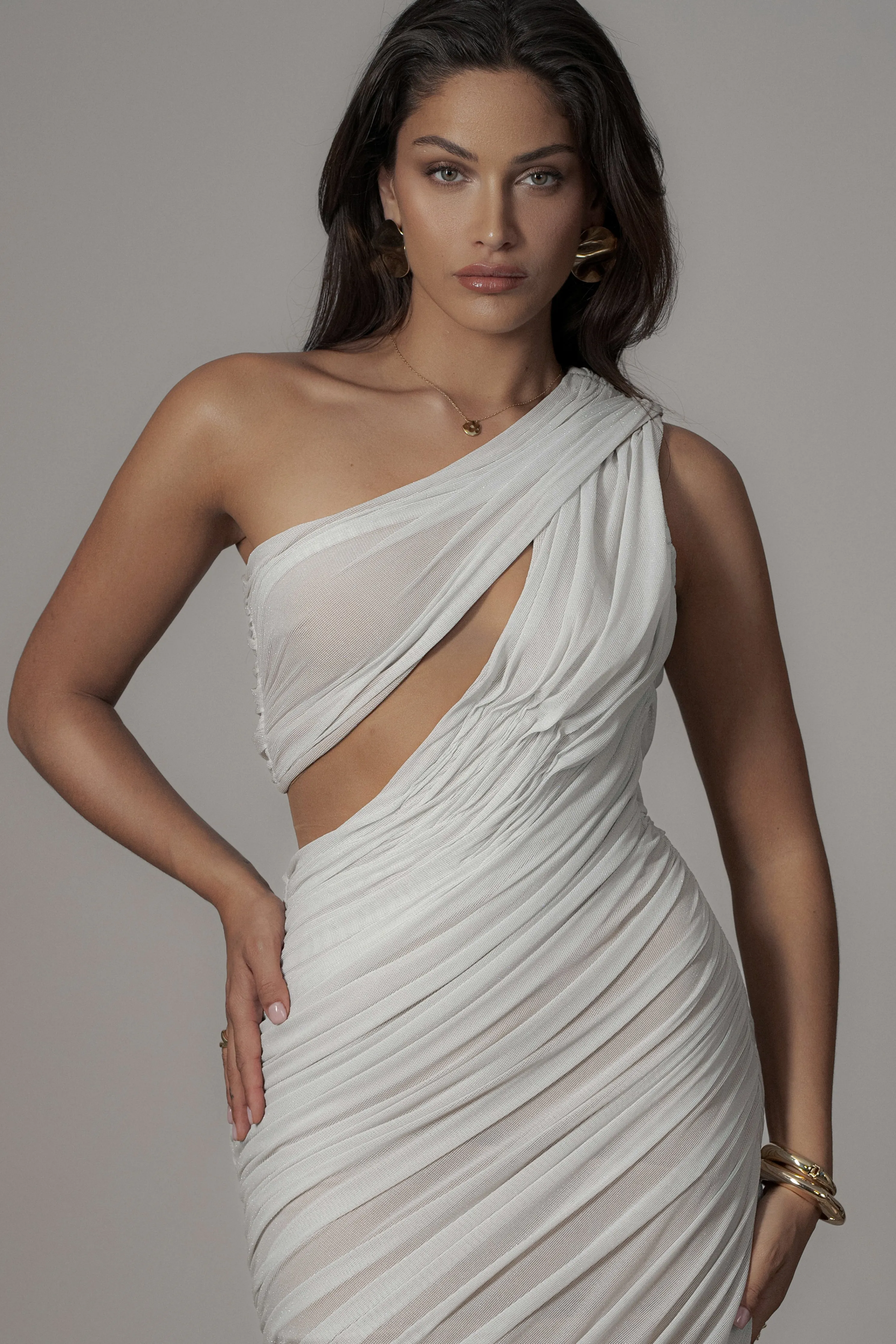 Ivory Aura Shimmer Midi Dress